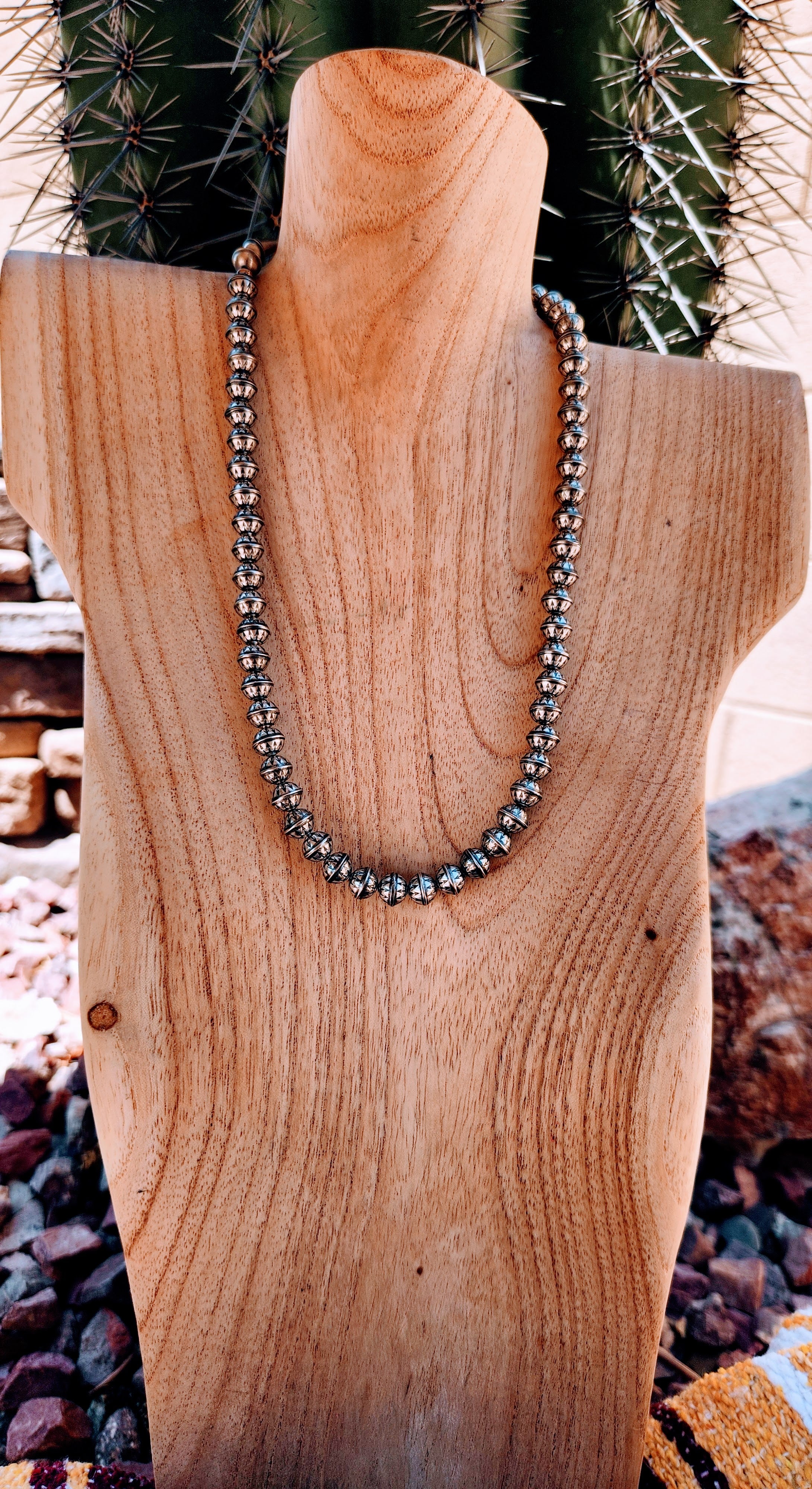 Navajo hand strung 8mm-18" pearls, Arrow Stamped