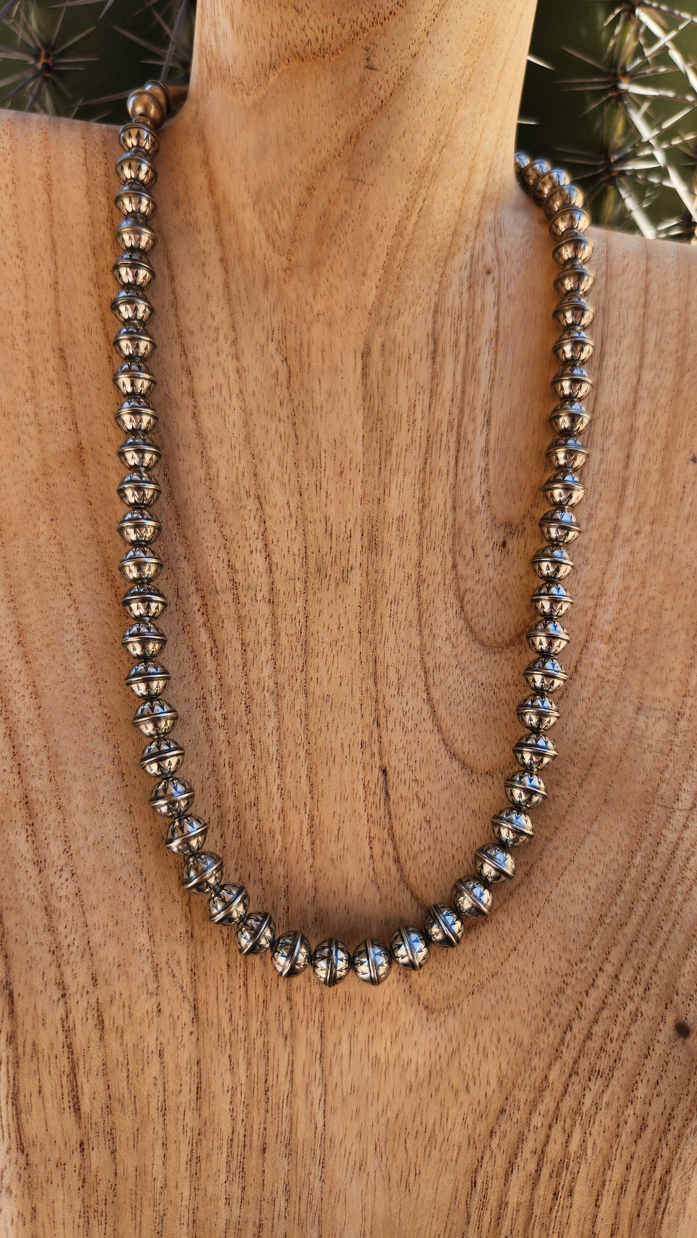 Navajo hand strung 8mm-18" pearls, Arrow Stamped