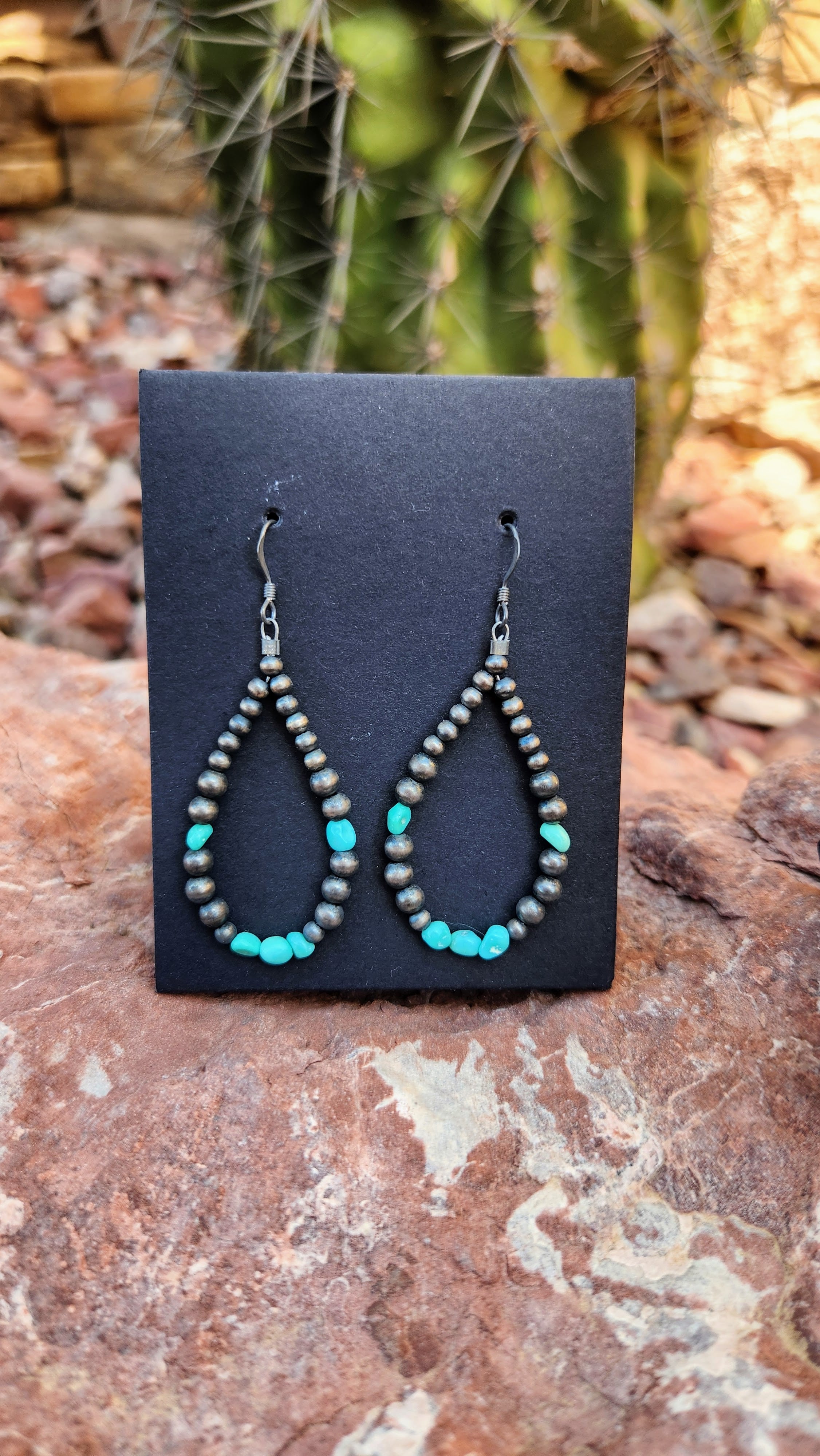 Sterling Silver Navajo Pearls dangles with Sleeping Beauty Turquoise