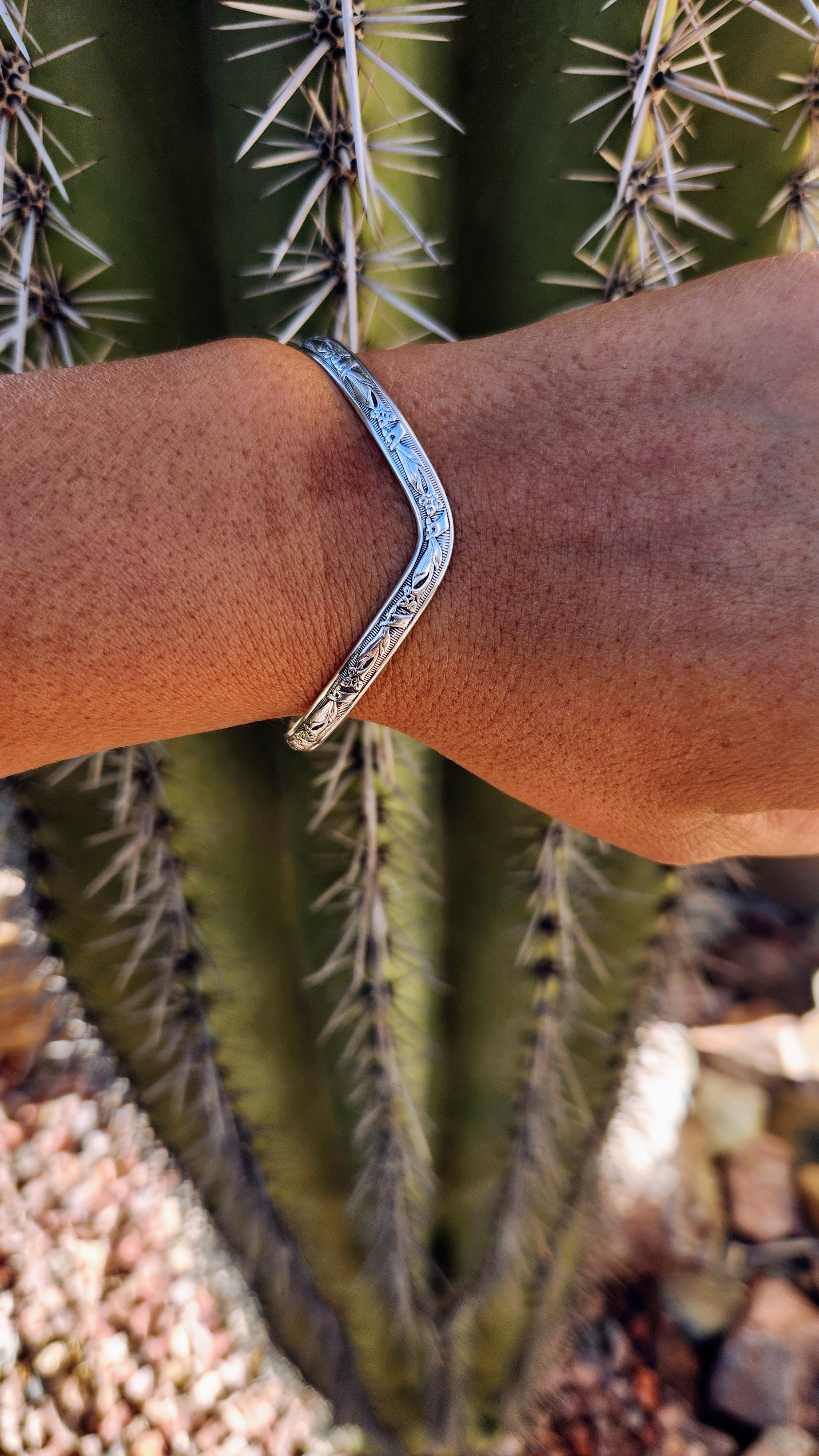 Sterling Mexican bangle with Floral design