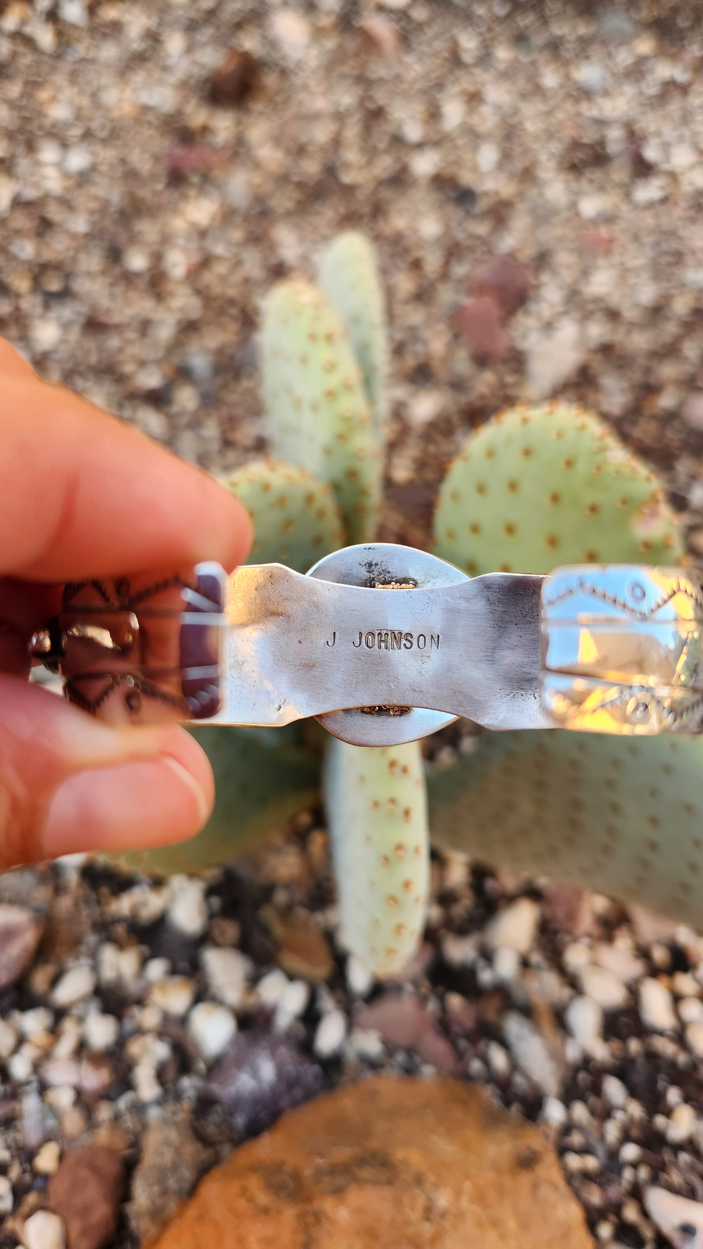 Vintage Handmade Sterling Silver Chip Inlay Cuff
