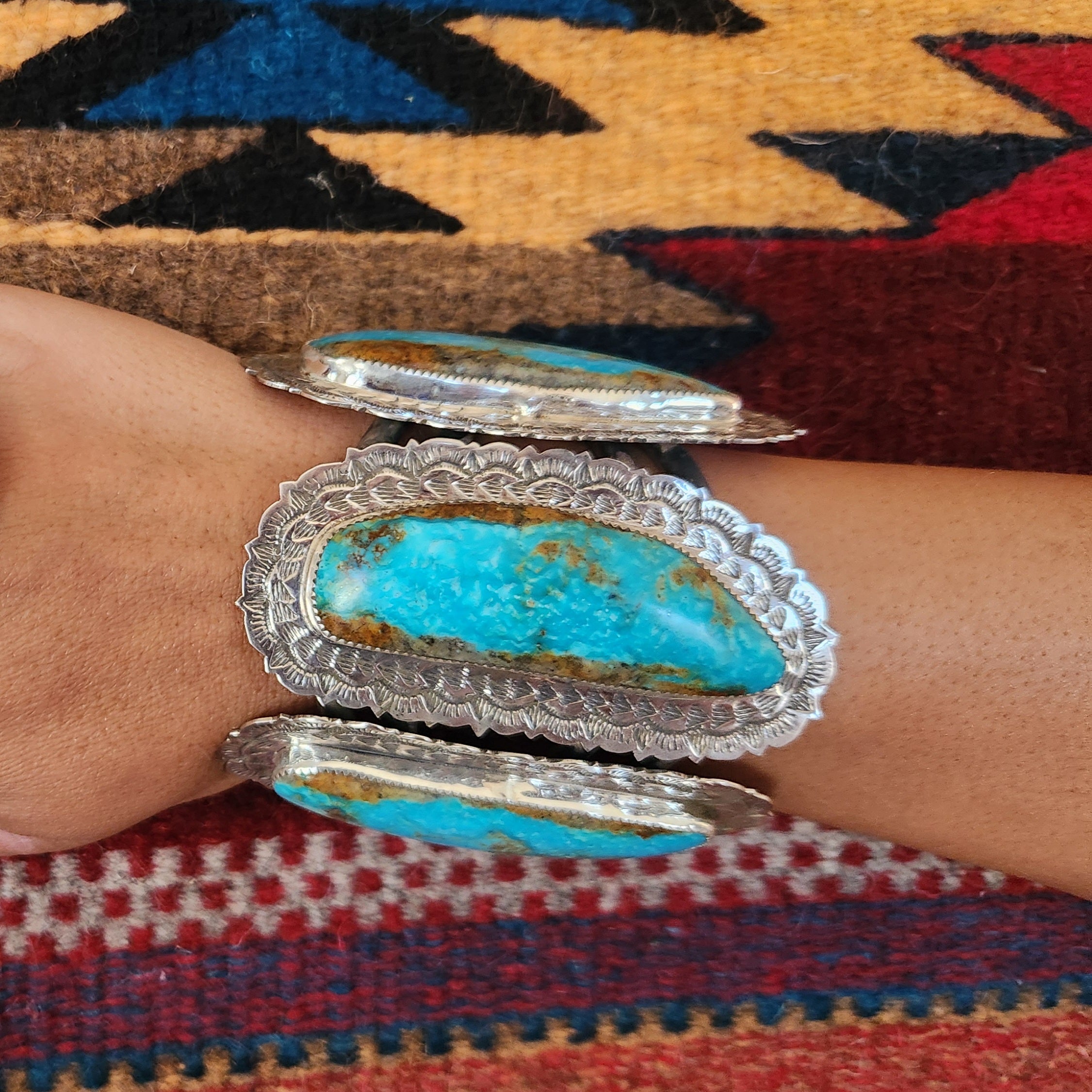 One of a kind  Navajo Handmade KIngman Turquoise Cuff
