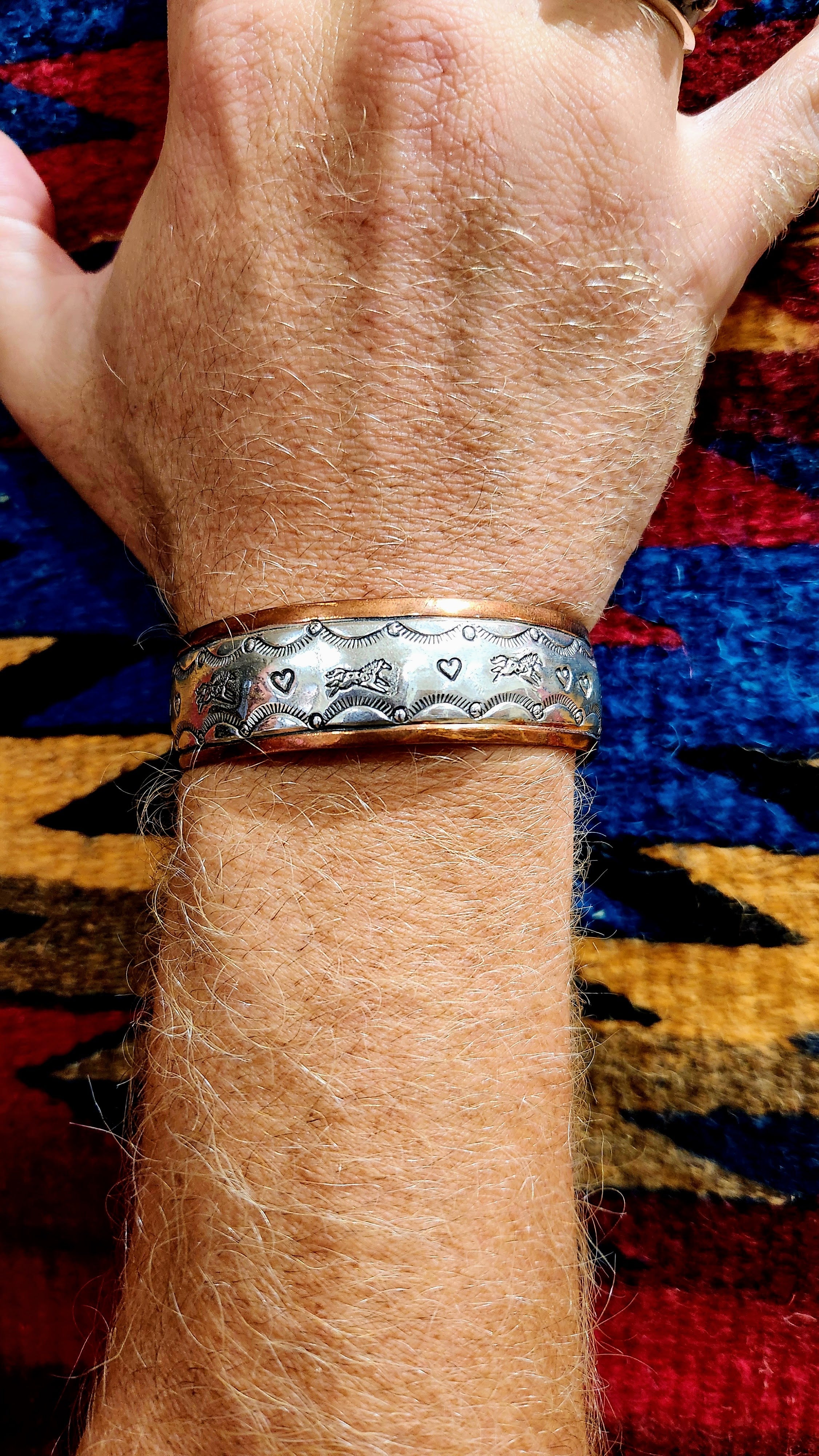 Navajo Handmade Copper and Sterling Cuff