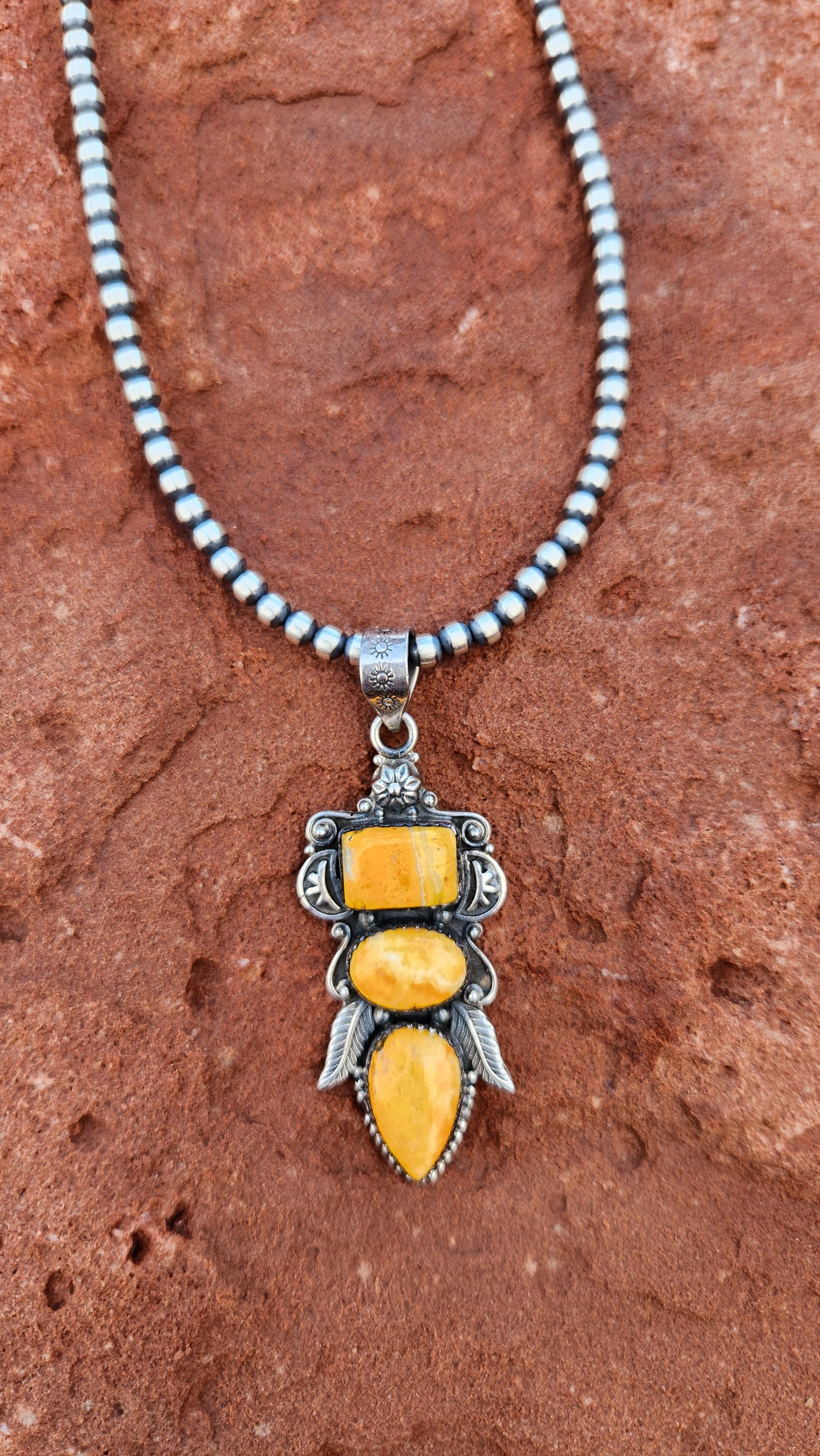 Native American Sterling Bumble Bee Jasper Necklace