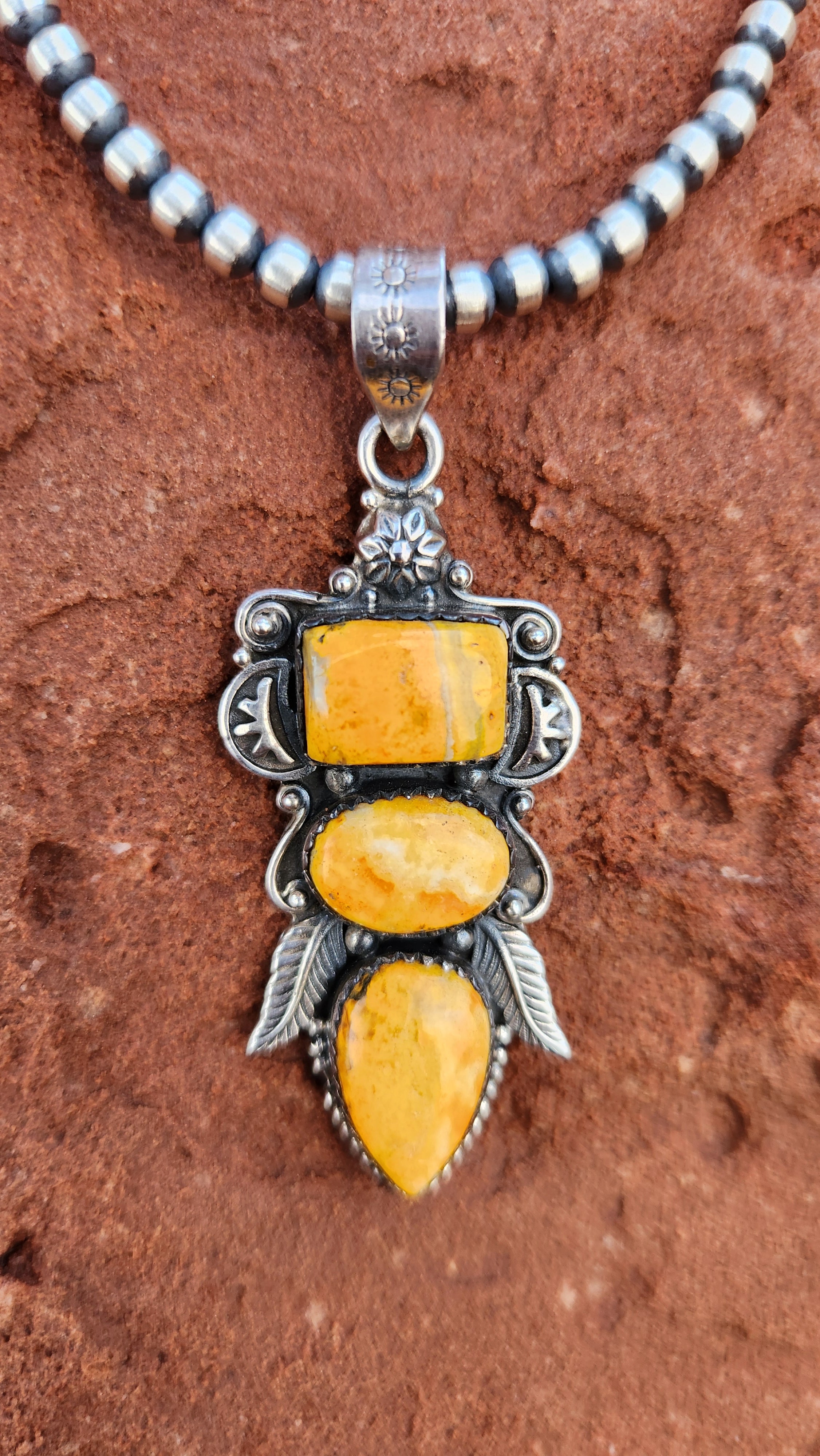 Native American Sterling Bumble Bee Jasper Necklace