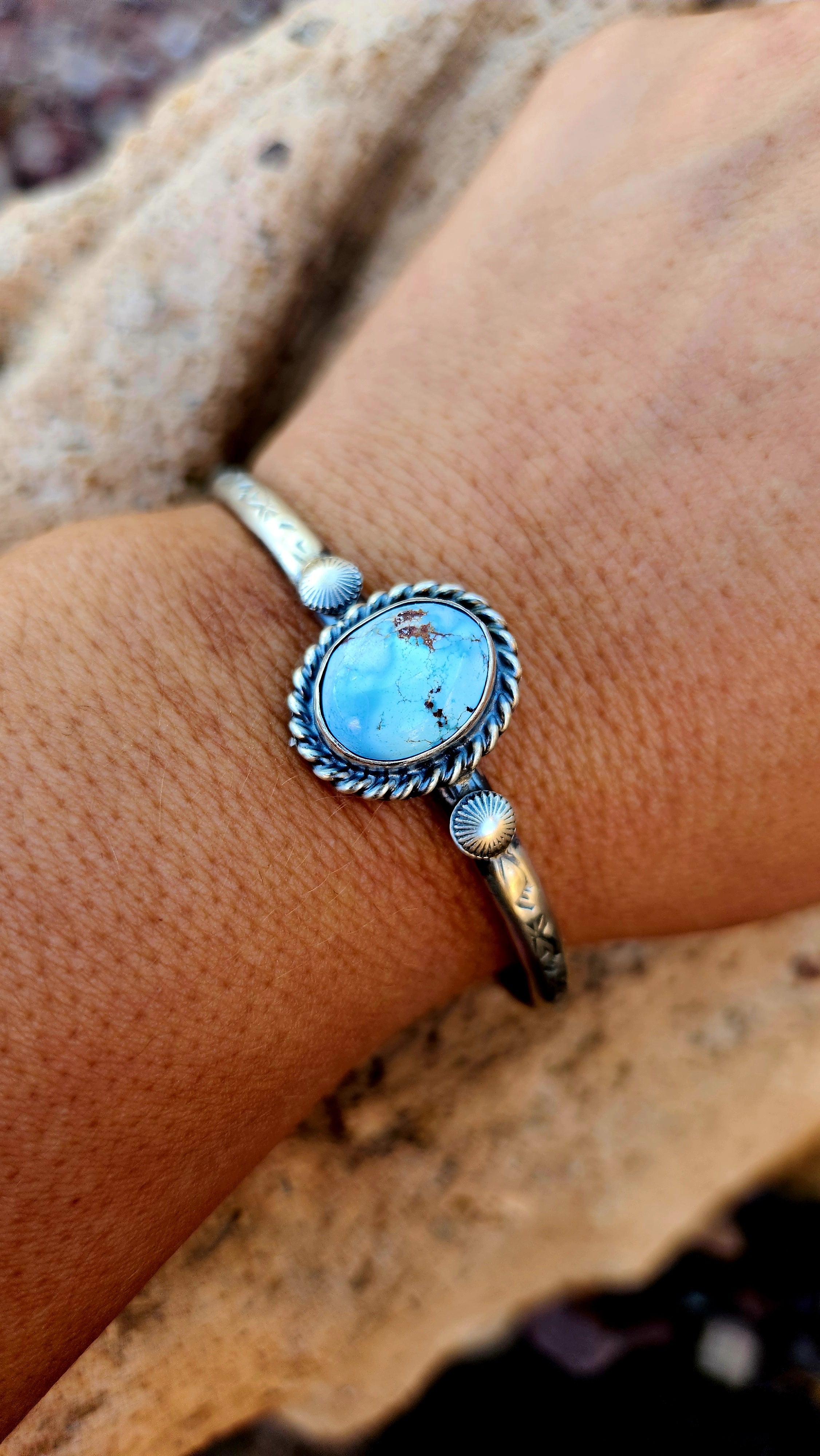 Navajo Handmade Mathilda Benally Golden Hills Turquoise cuff