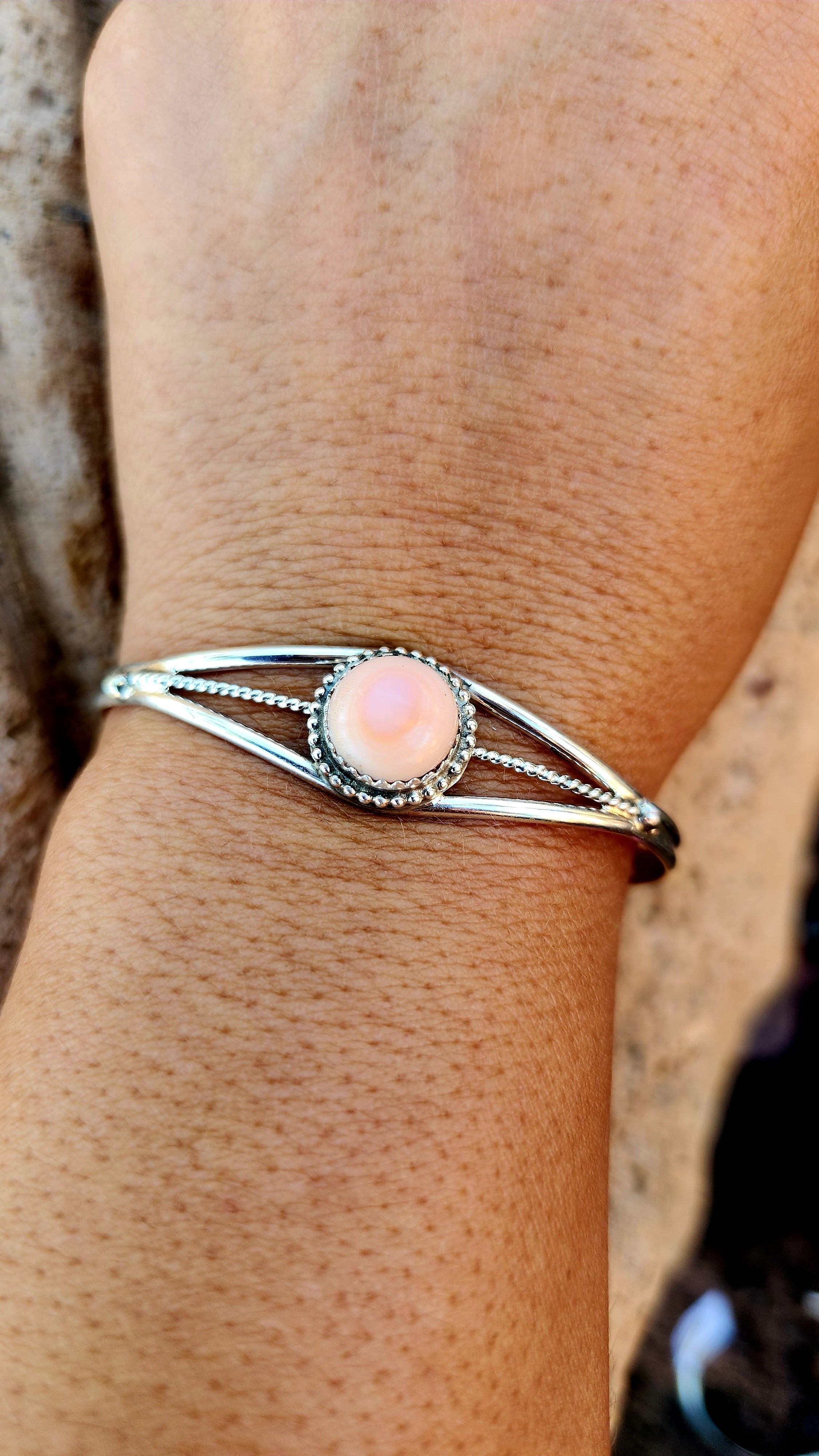 Esther White Pink Conch cuff