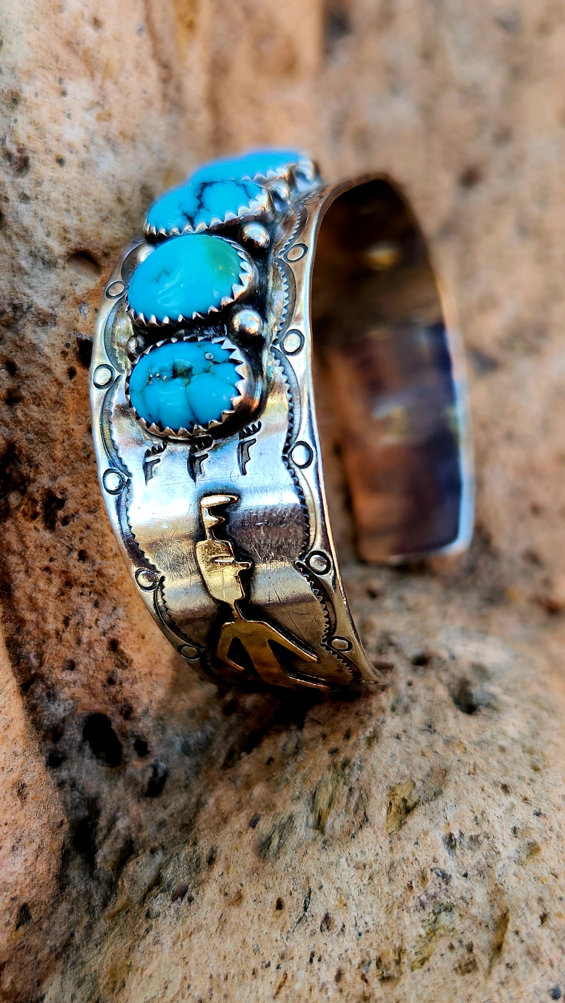Vintage Kingman Turquoise Kachina cuff