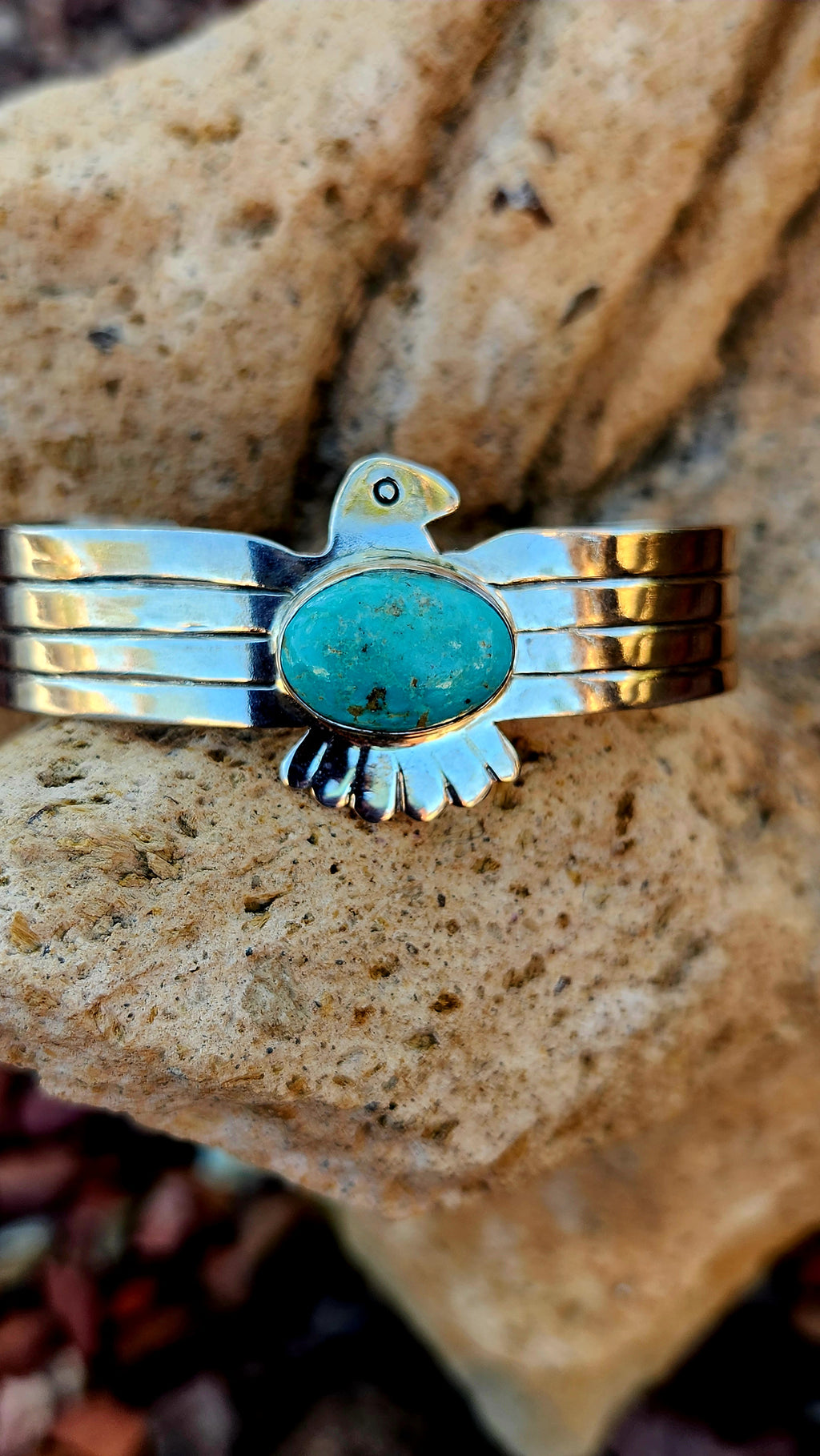 Sterling Silver Thunderbird with Kingman Turquoise