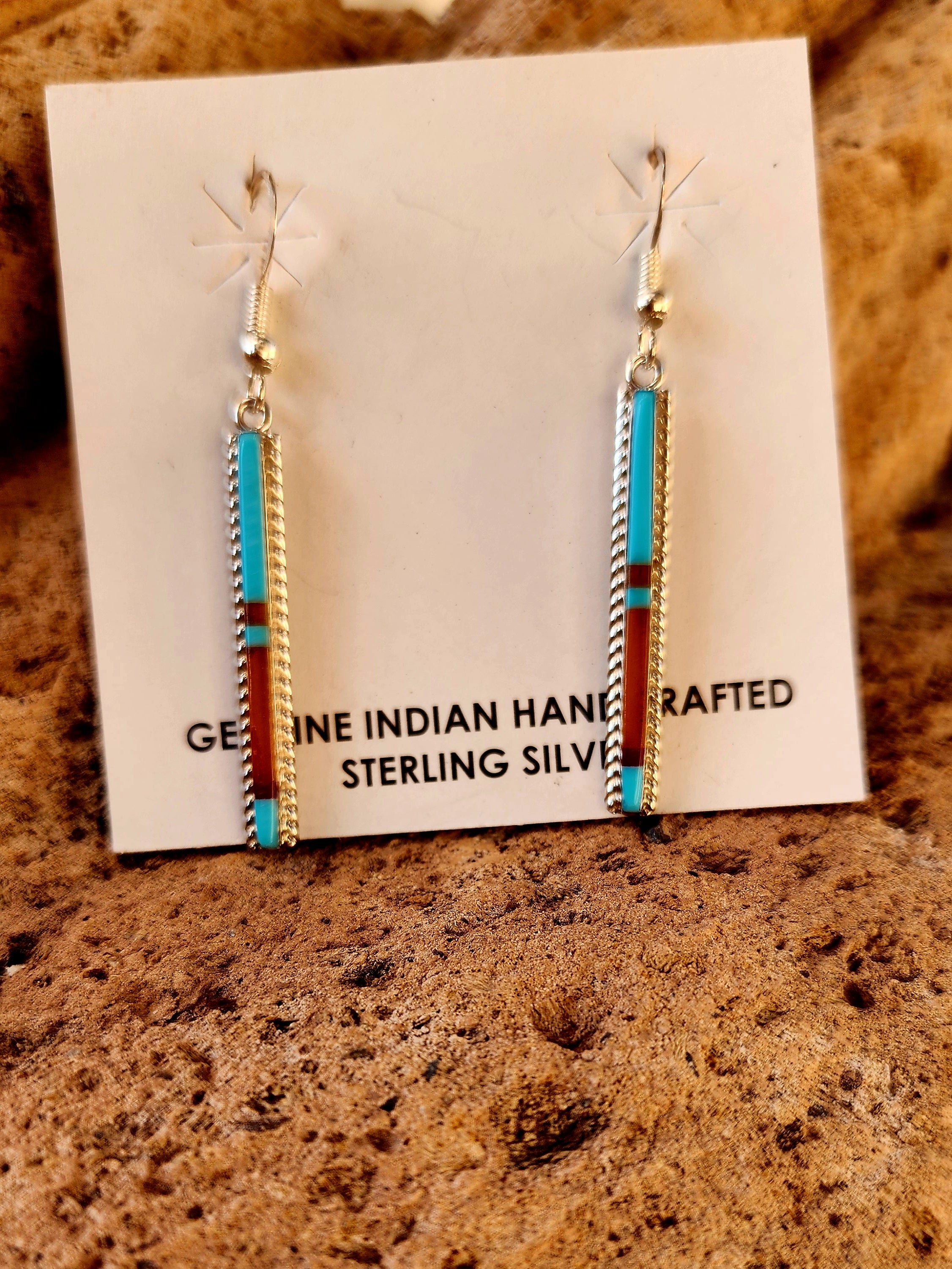 Handmade Native Inlay Sterling Silver Earrings