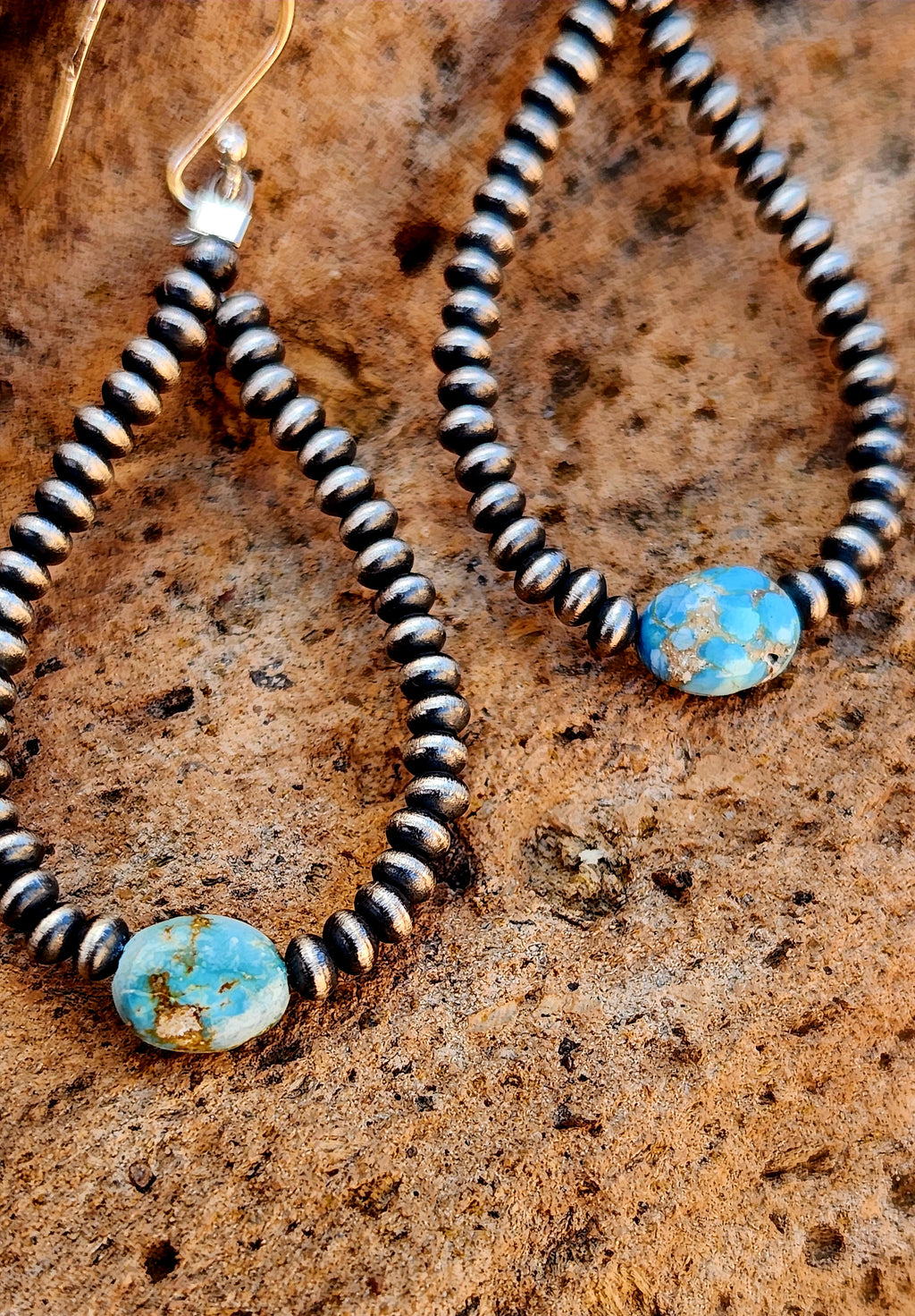 Navajo Pearl Dangle Golden Hills Turquoise Earrings