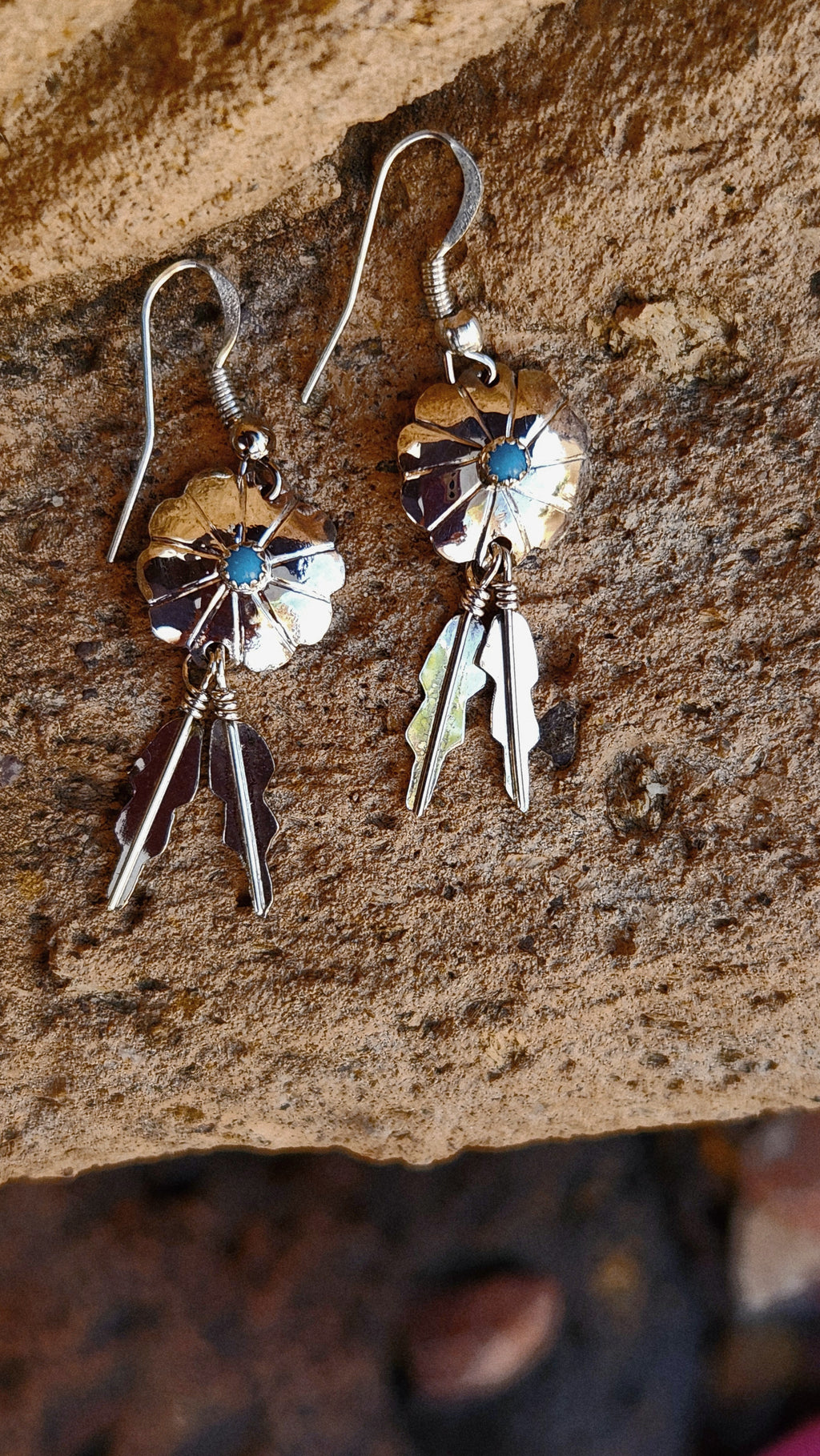 Native Concho Turquoise Feather Earrings