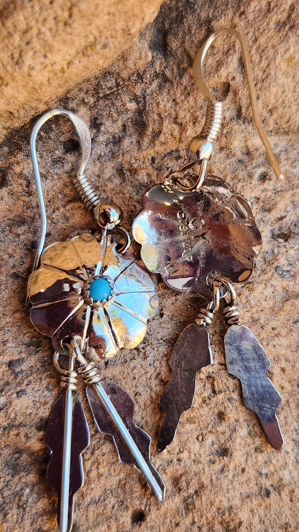 Native Concho Turquoise Feather Earrings