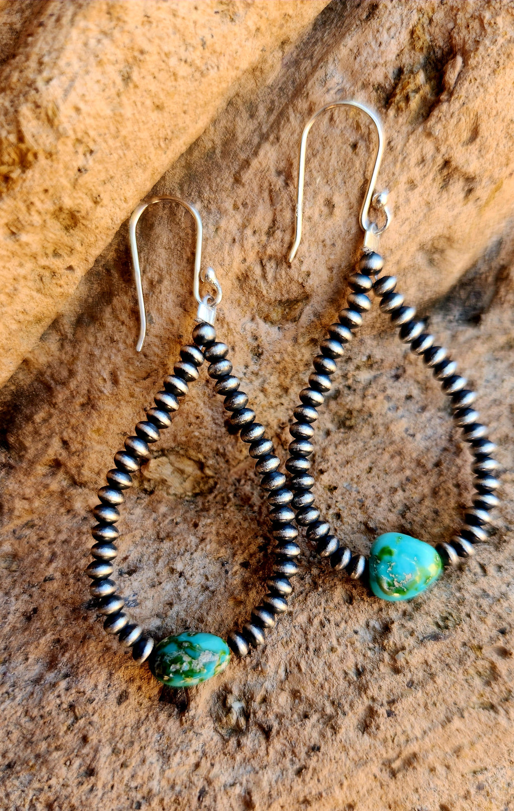 Navajo Pearl Handstrung Sonoran Mountain Turquoise Dangle Earrings