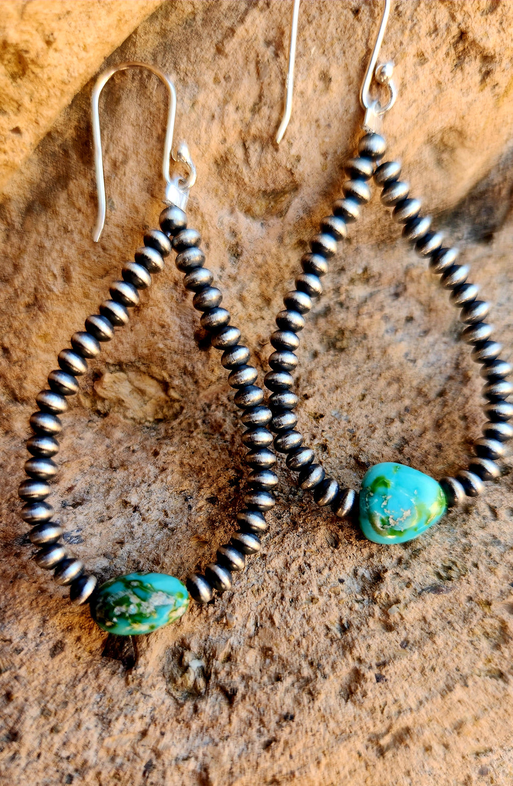 Navajo Pearl Handstrung Sonoran Mountain Turquoise Dangle Earrings