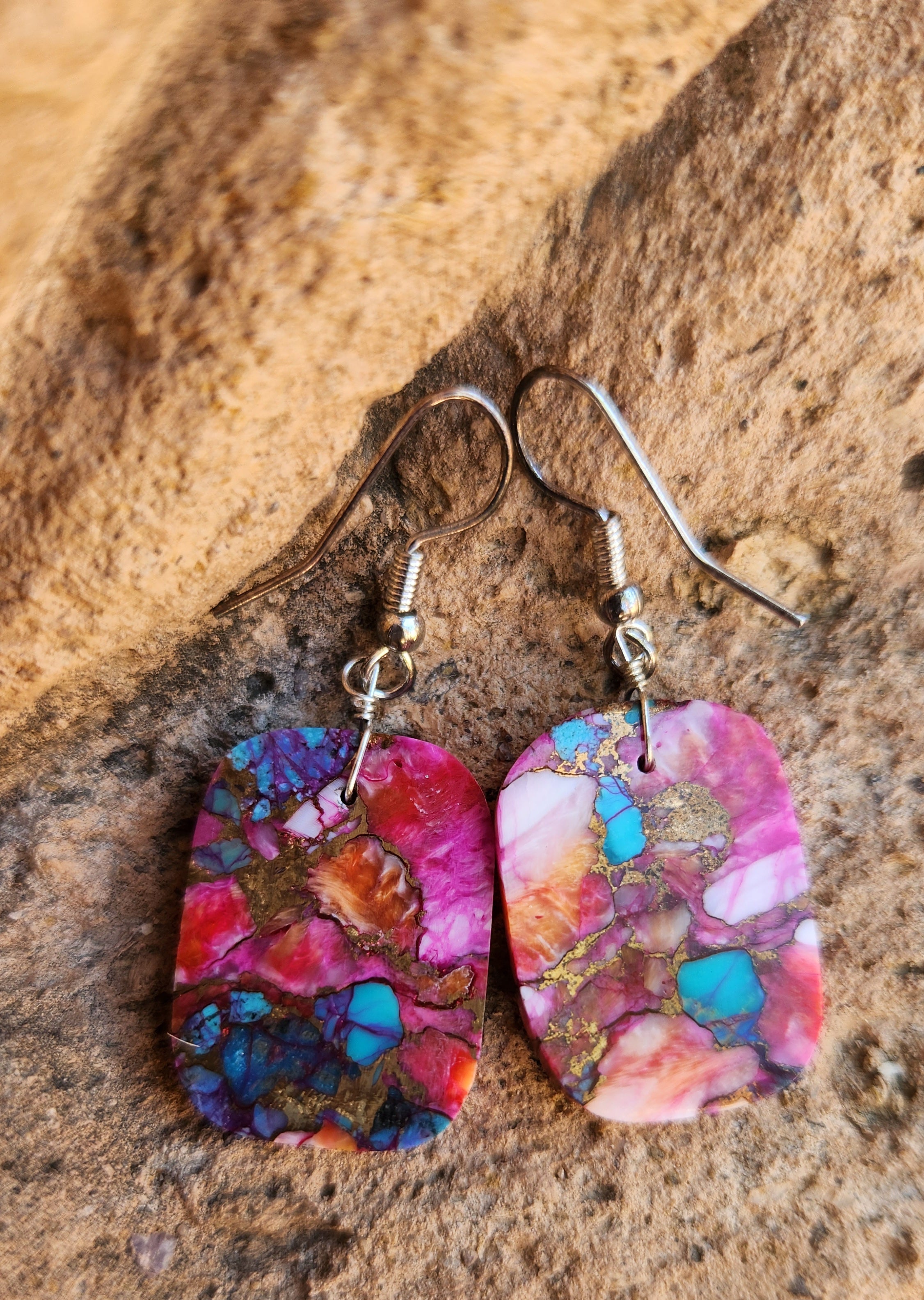 Navajo Pink Dahlia Jameson Pete Dangle Earrings