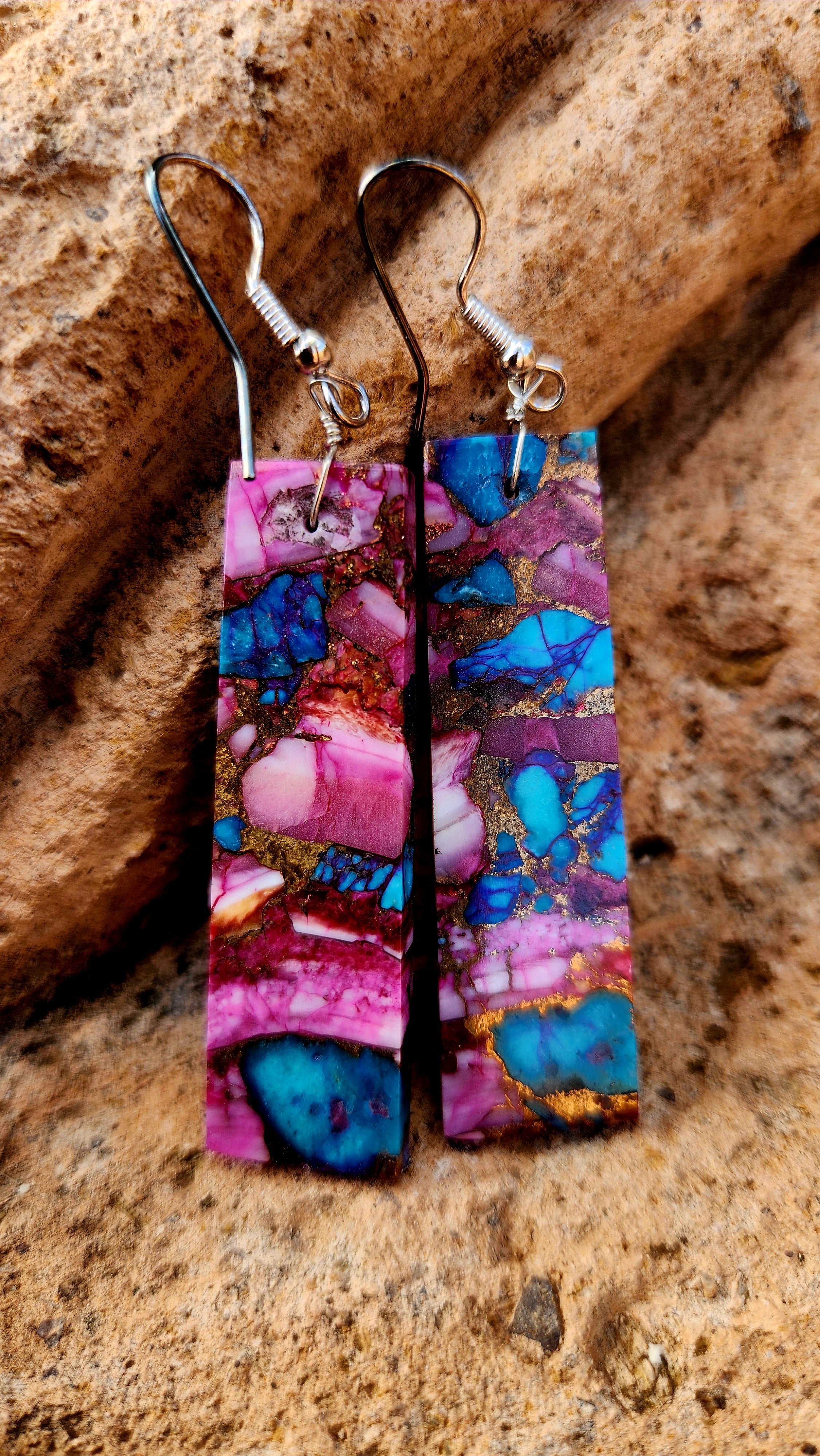 Genuine Navajo Jameson Pete Pink Dahlia Dangle Earrings
