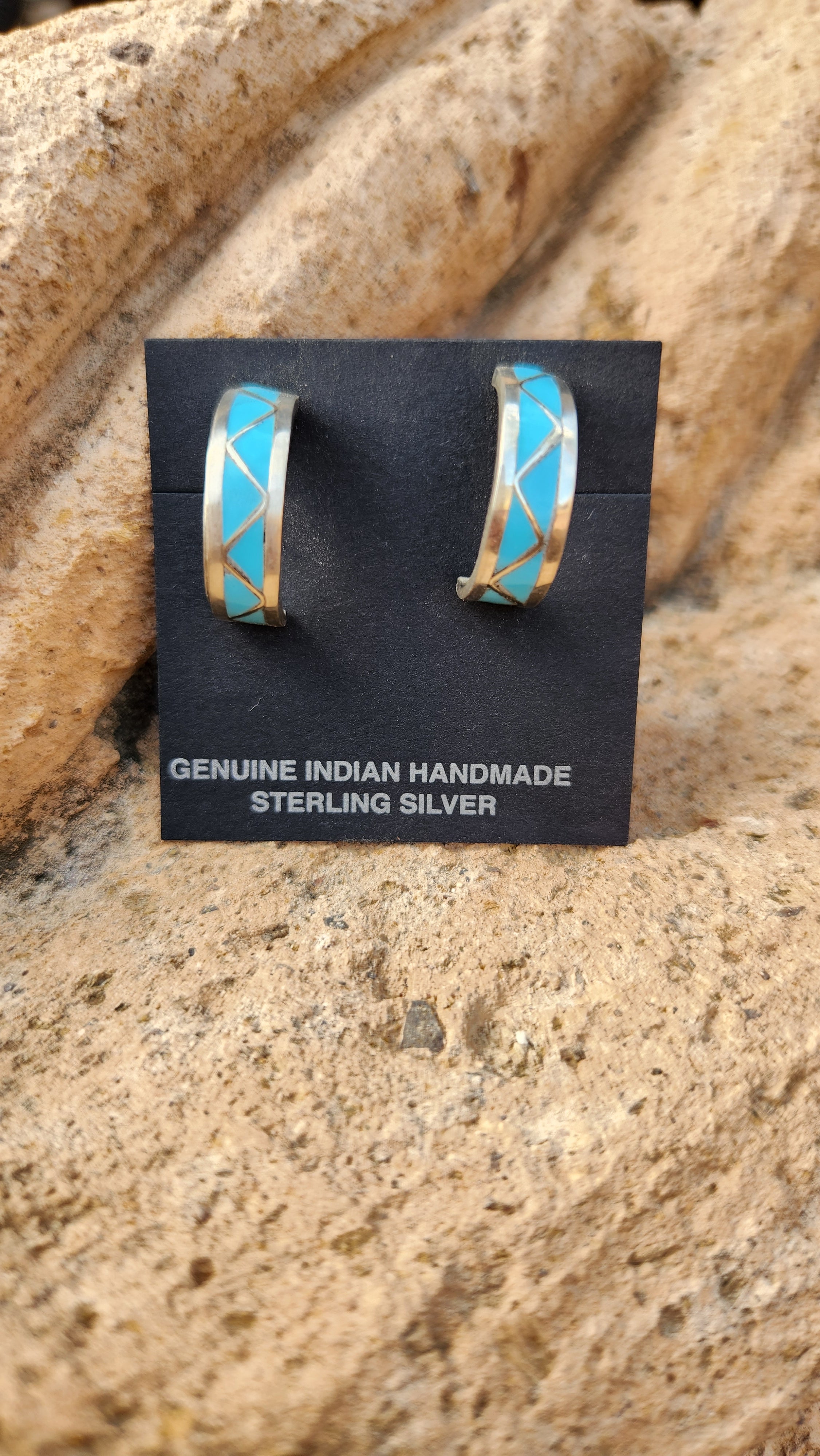 Inlay Turquoise Inlay Sterling Silver hoop Earrings