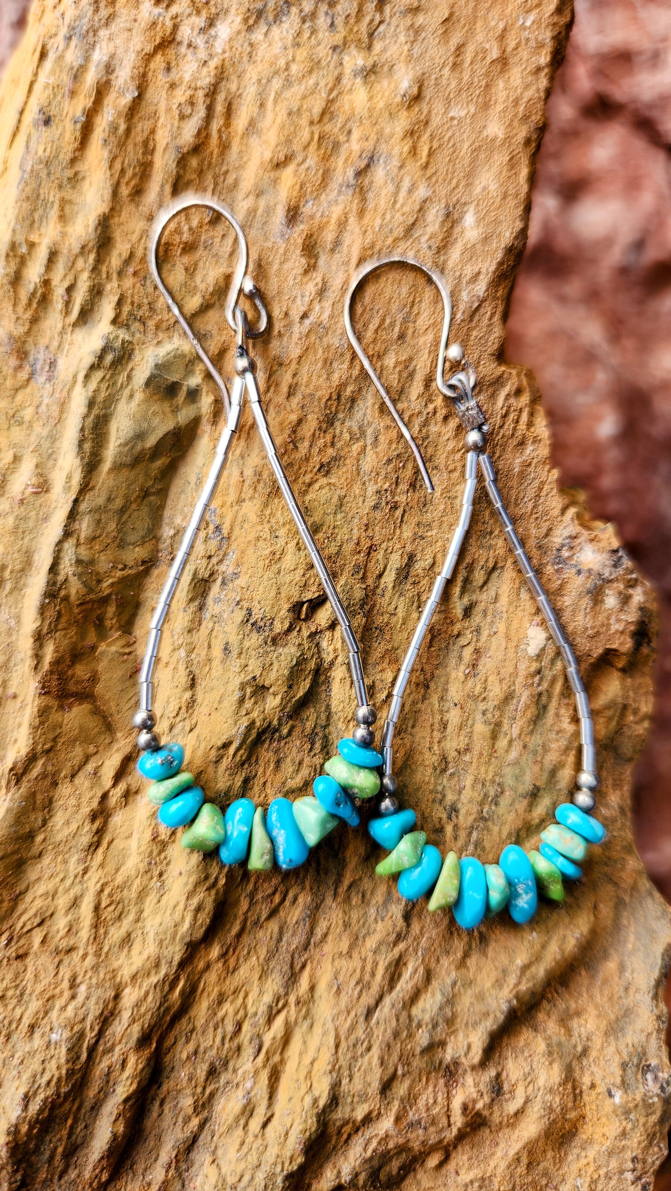 Liquid Silver Blue and Green Turquoise dangle earrings