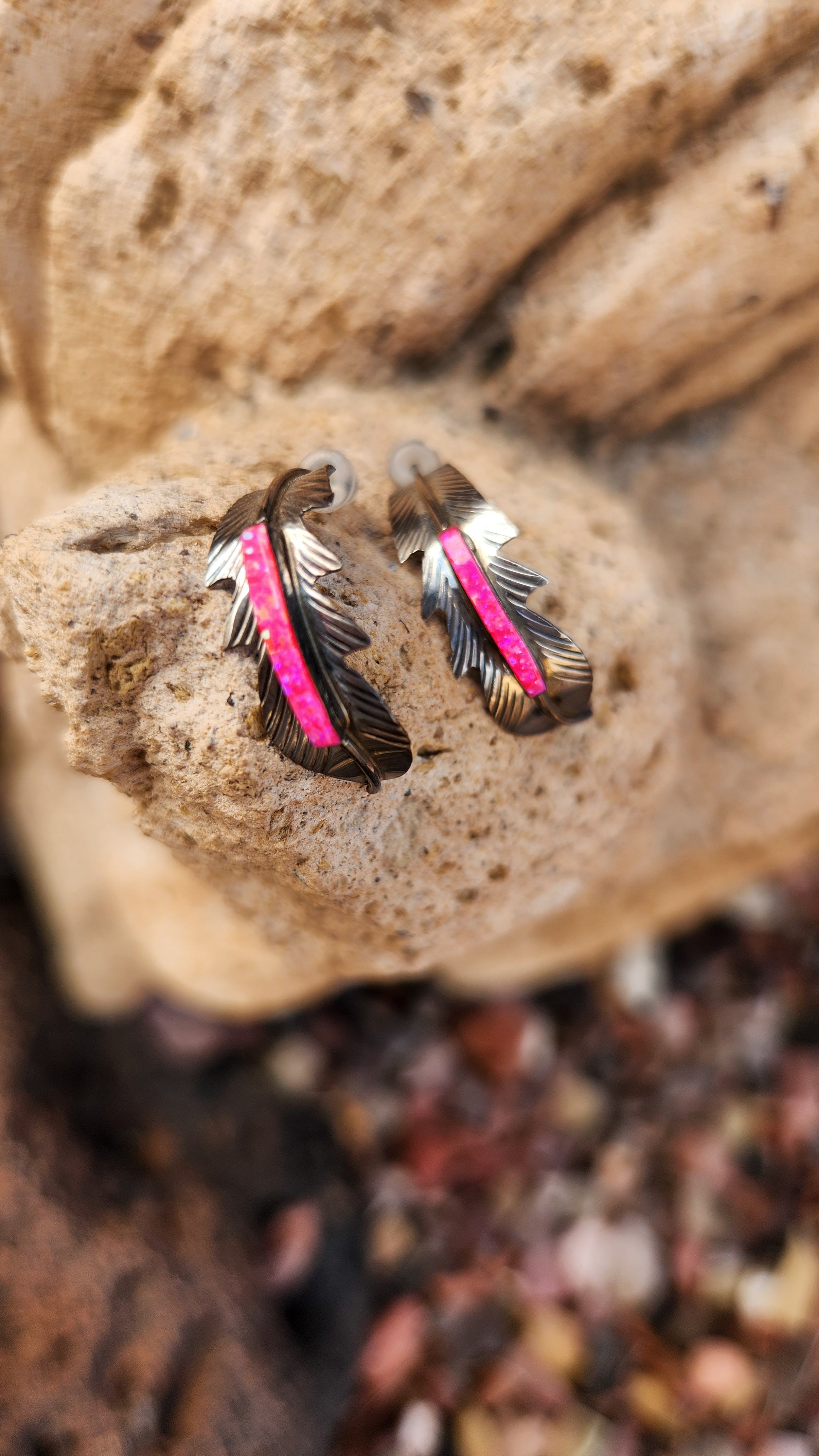 Allen Barney Navajo Pink Opal Earrings