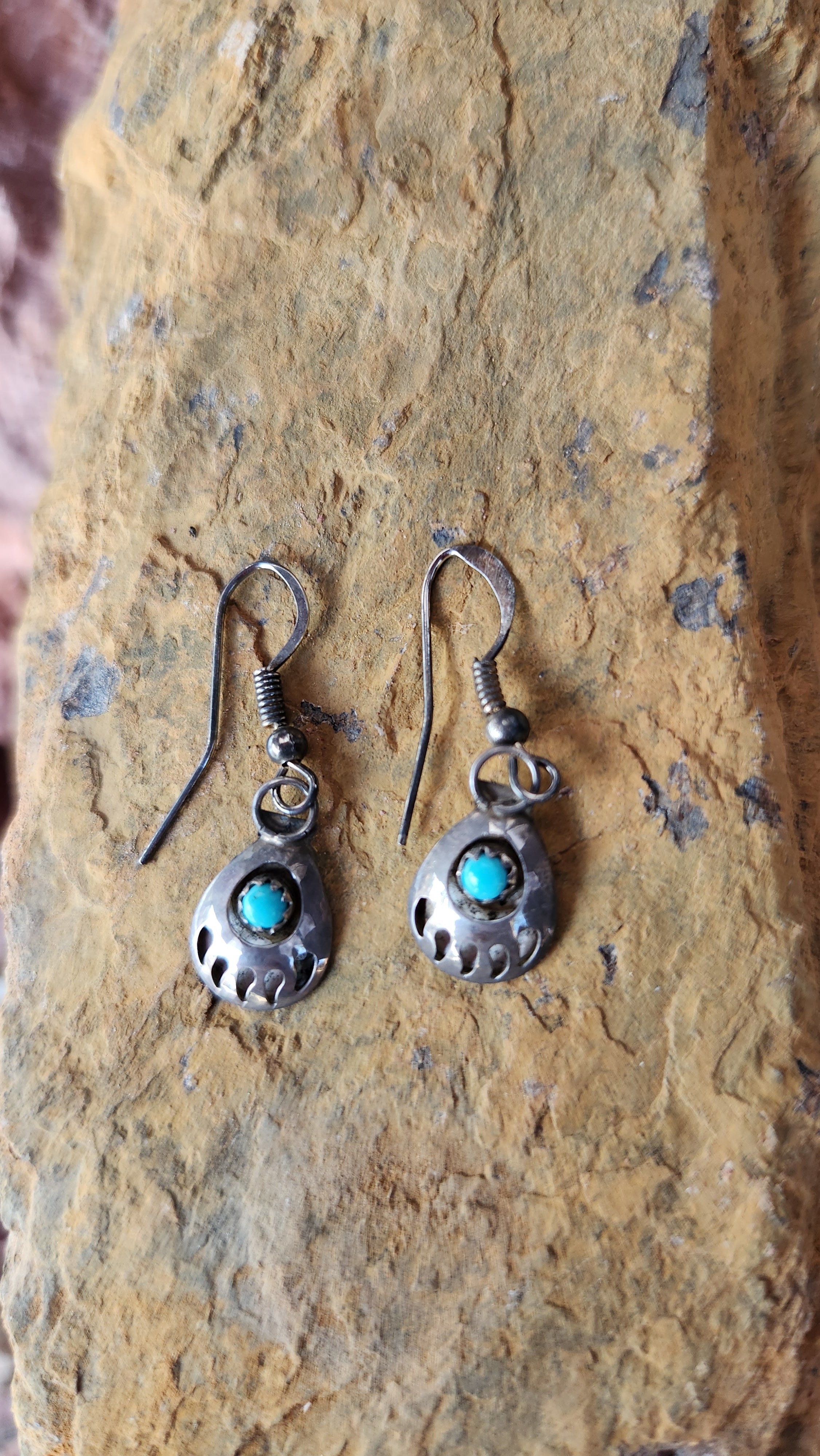 Navajo Bear Claw Turquoise Earrings