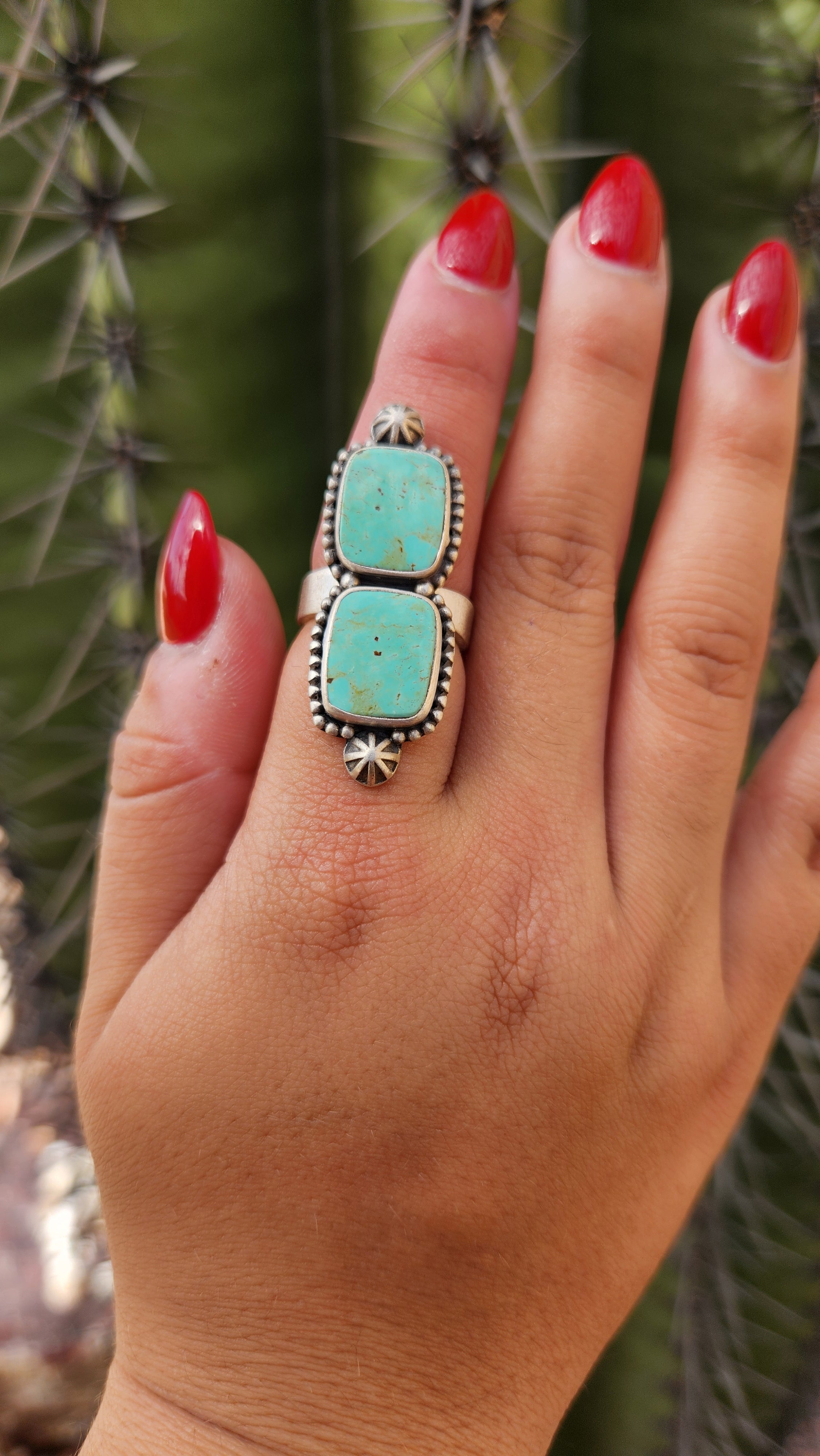 Beautiful Two stone Royston Turquoise Ring Sz Adjustable