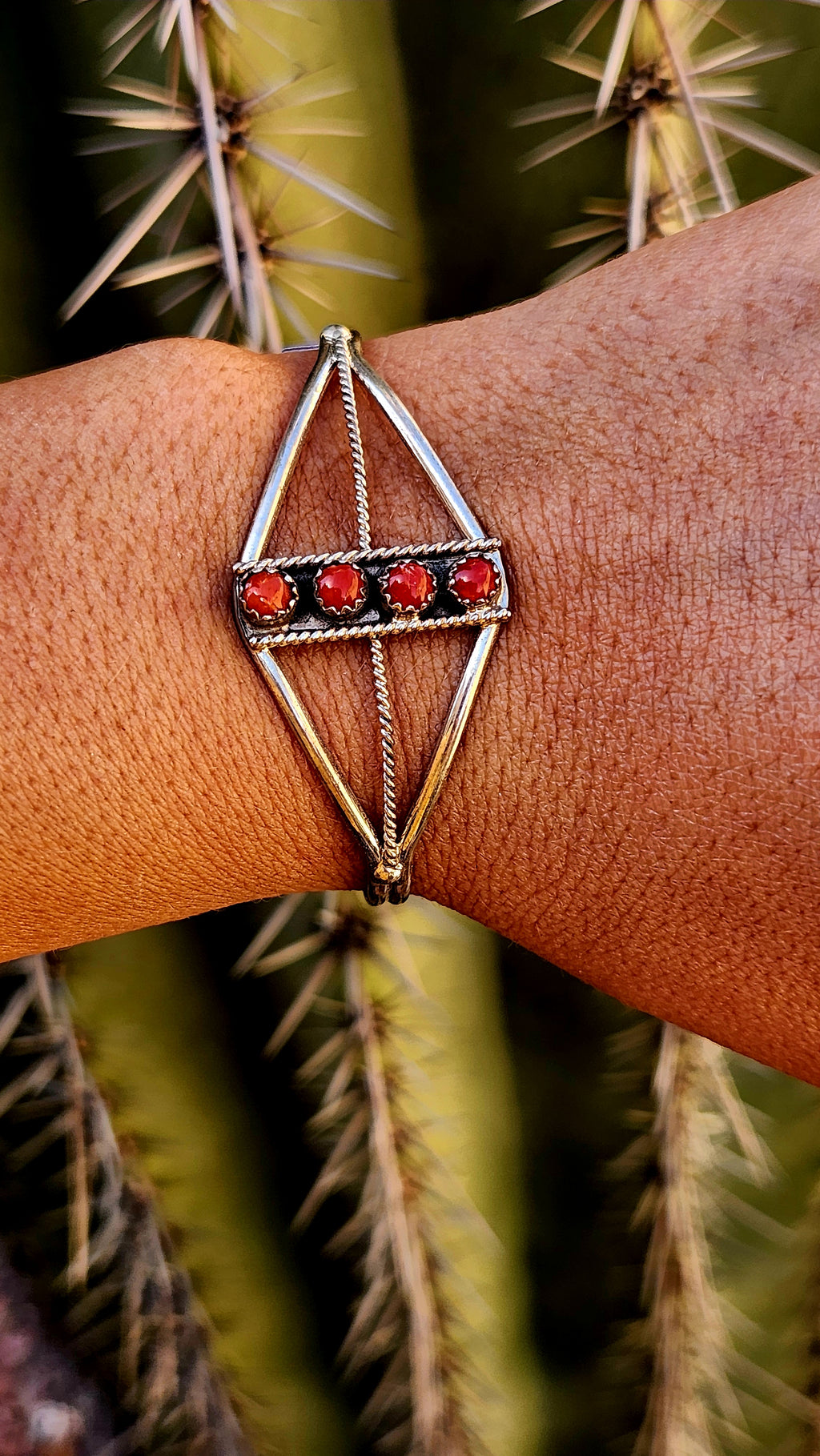 Genuine Handmade Coral Sterling Silver Cuff