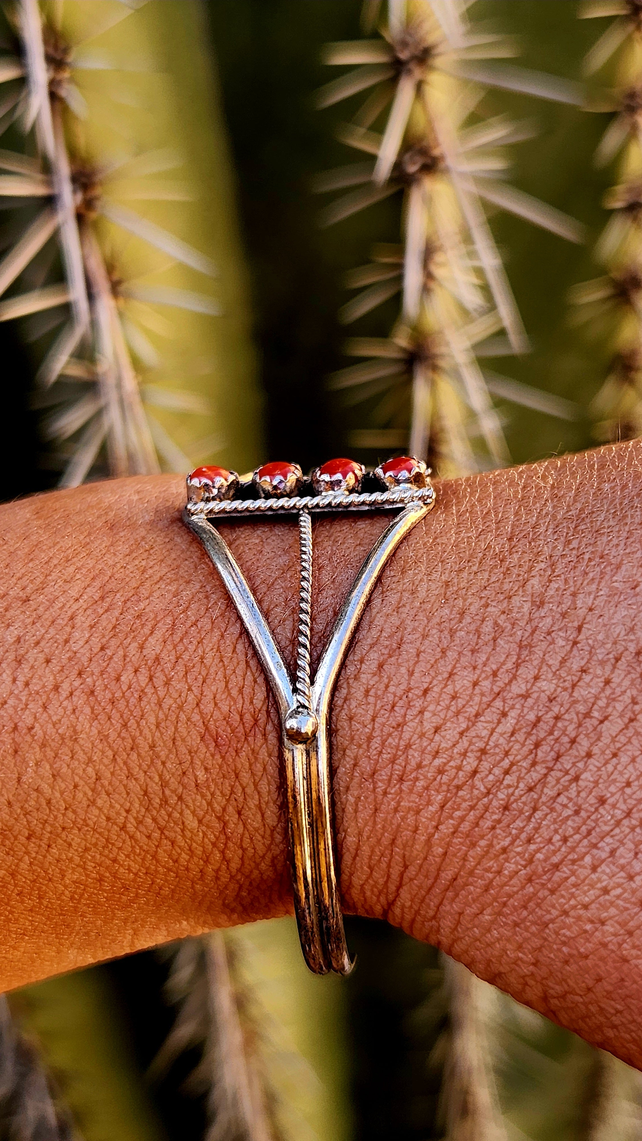 Genuine Handmade Coral Sterling Silver Cuff