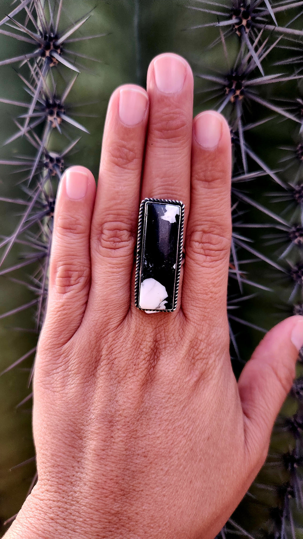 Navajo Handmade White Buffalo Adjustable Ring