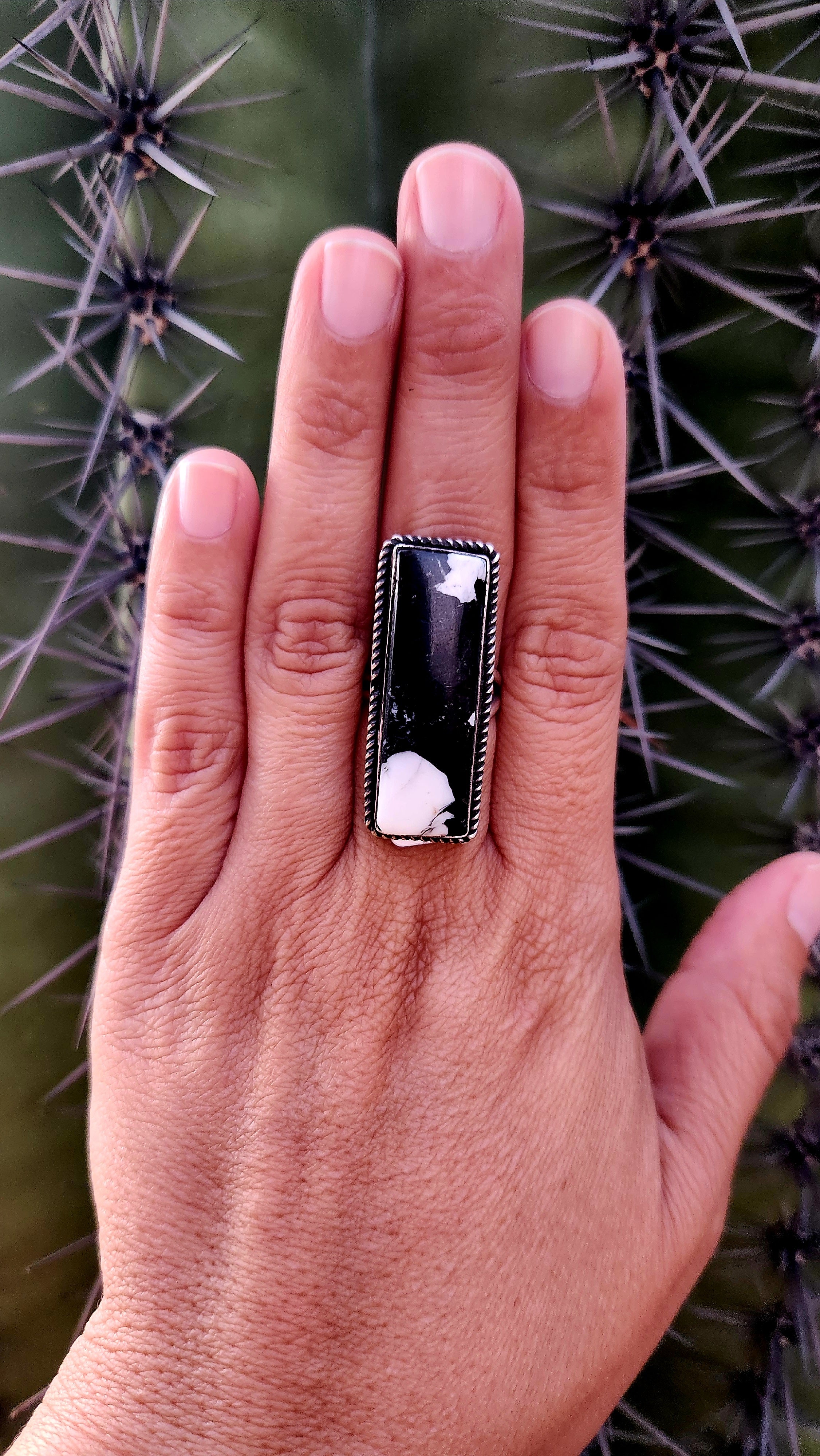 Navajo Handmade White Buffalo Adjustable Ring