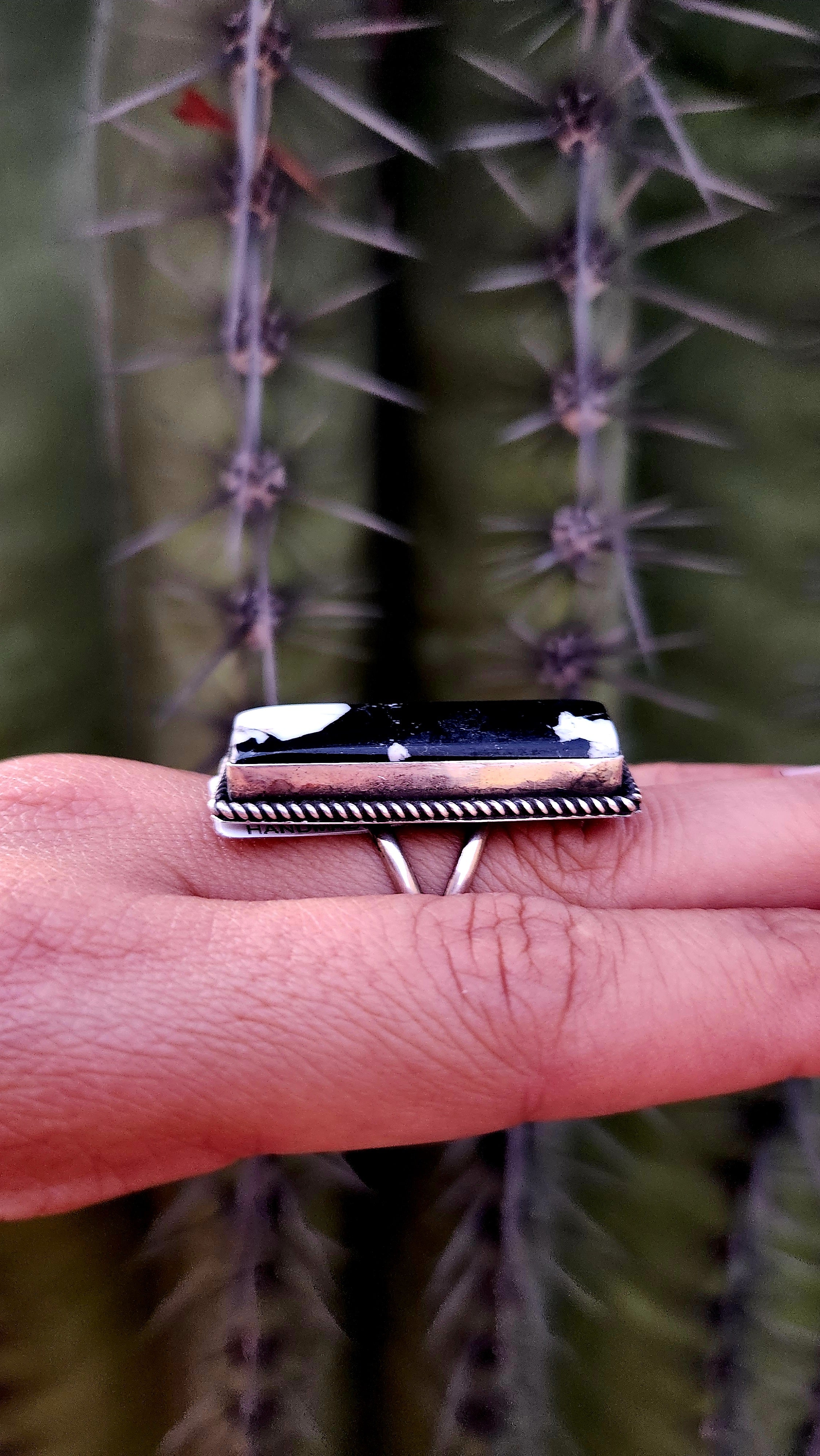 Navajo Handmade White Buffalo Adjustable Ring
