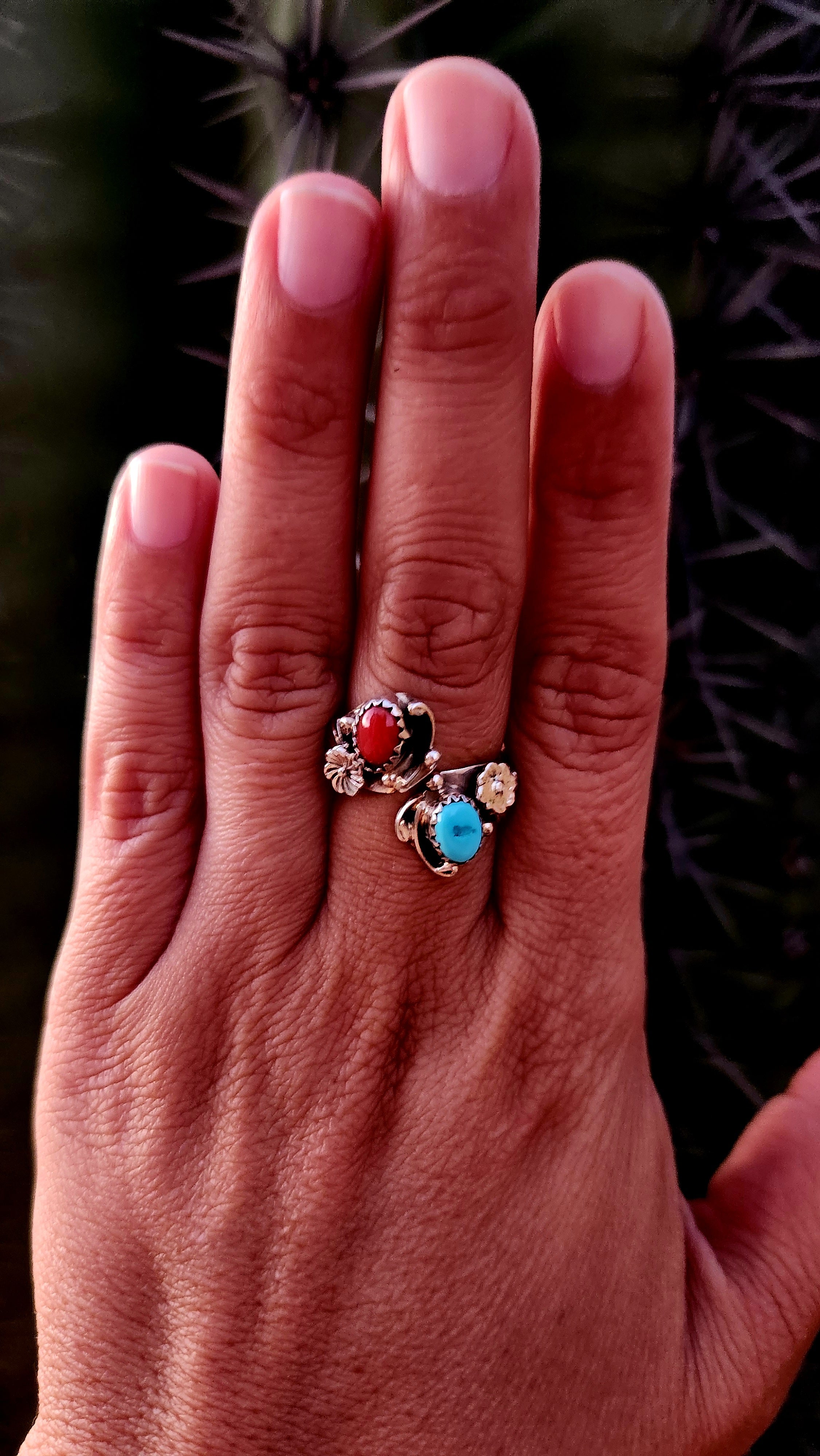 Beautiful Turquoise and Coral Adjustable Ring