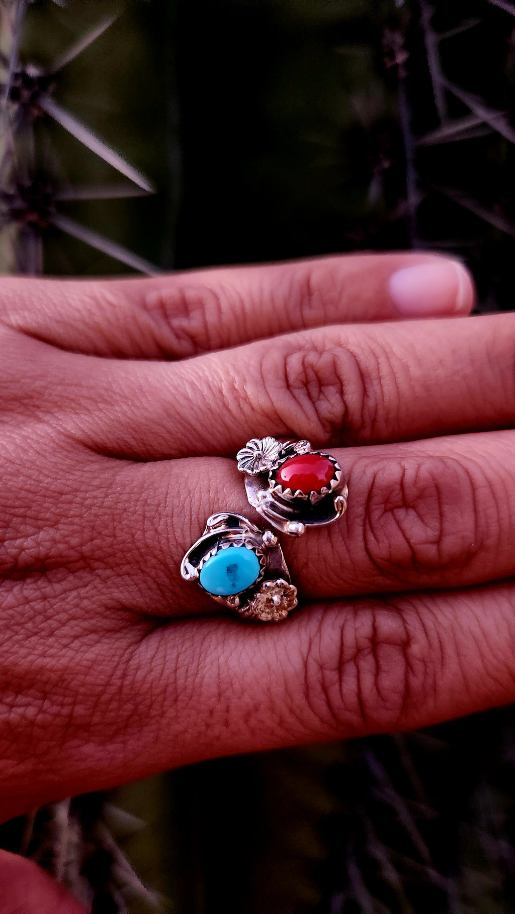 Beautiful Turquoise and Coral Adjustable Ring