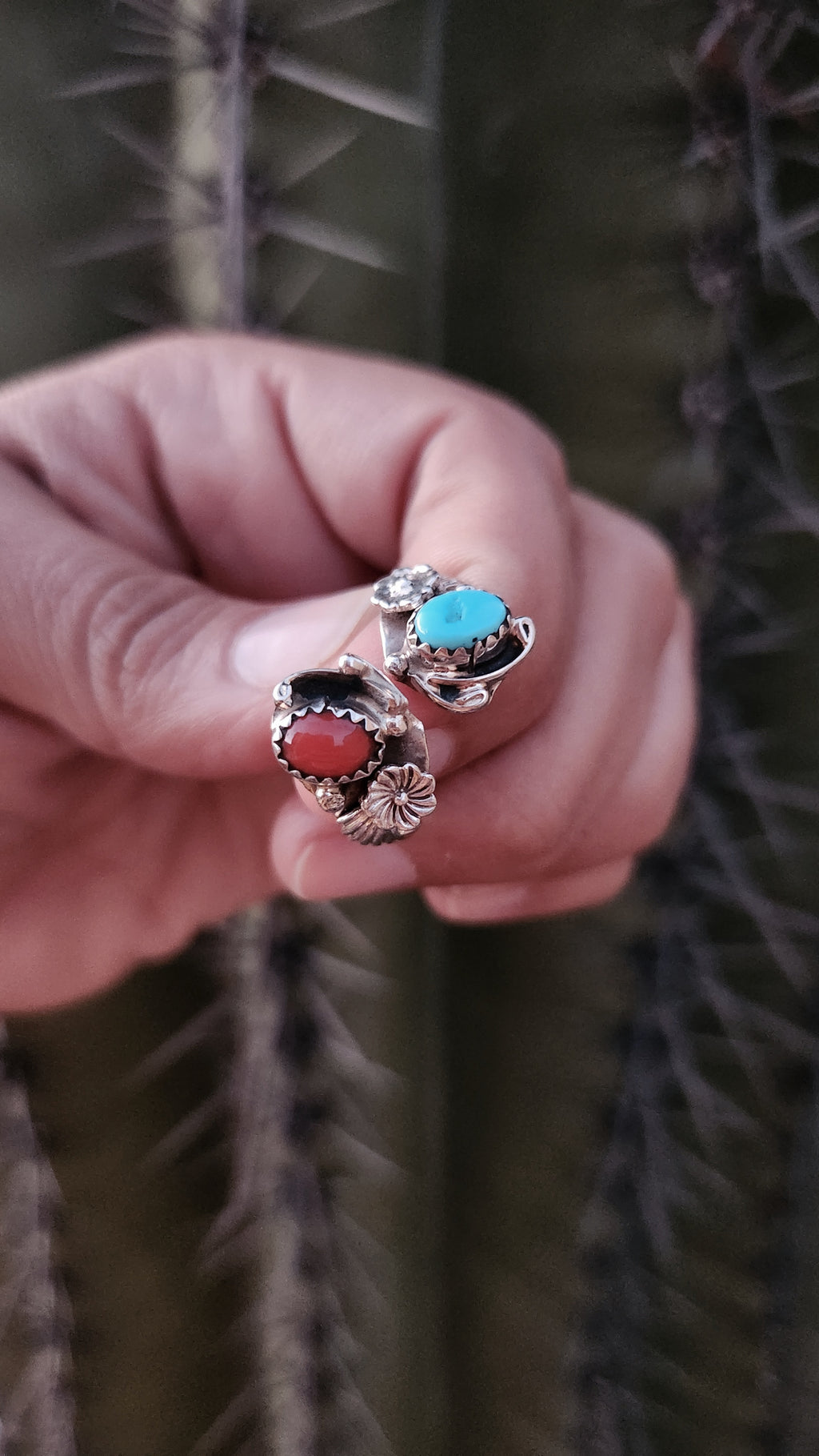 Beautiful Turquoise and Coral Adjustable Ring