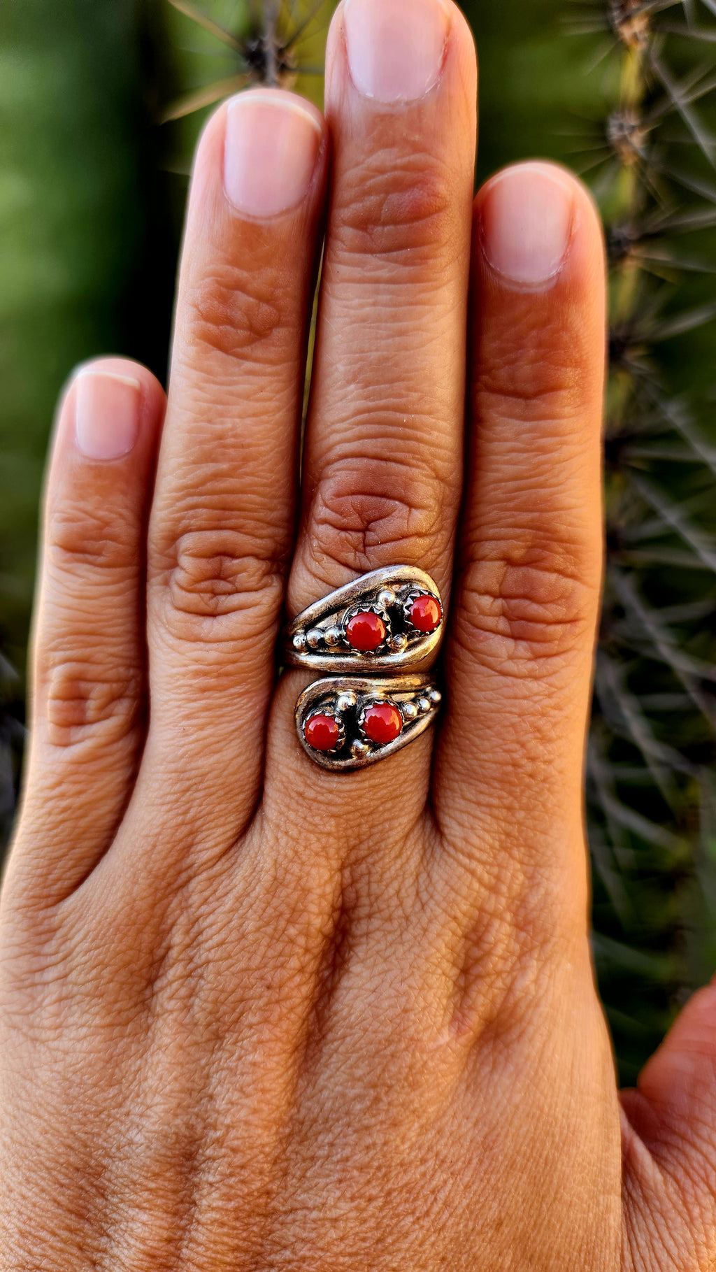 Navajo Handmade Coral Adjustable Ring