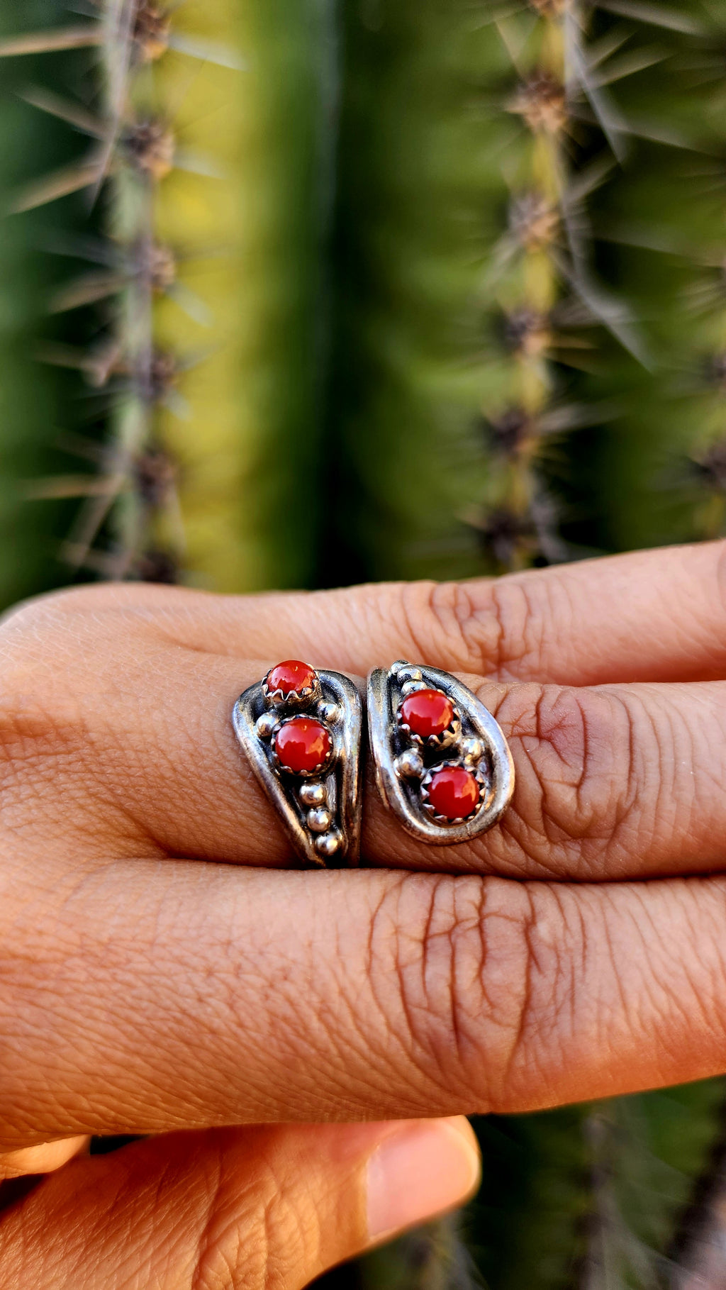 Navajo Handmade Coral Adjustable Ring