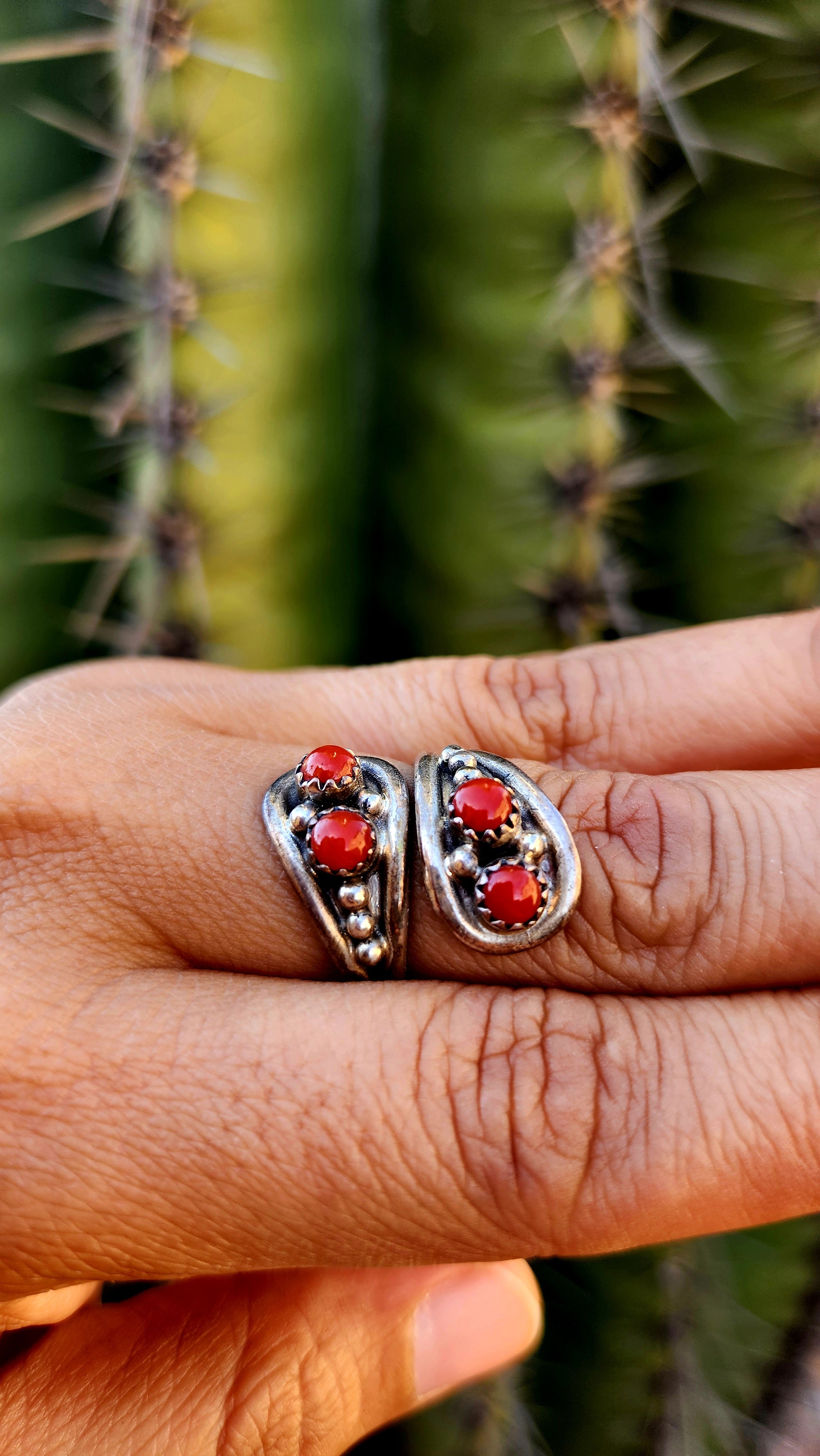 Navajo Handmade Coral Adjustable Ring