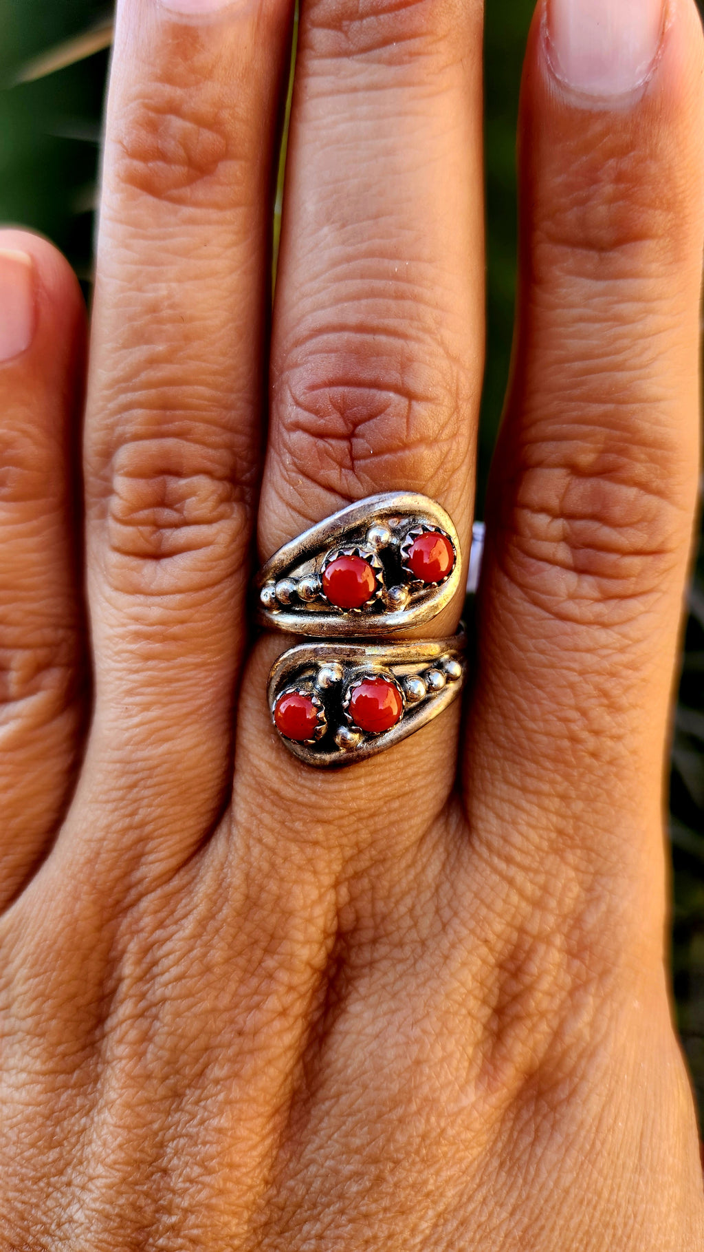 Navajo Handmade Coral Adjustable Ring