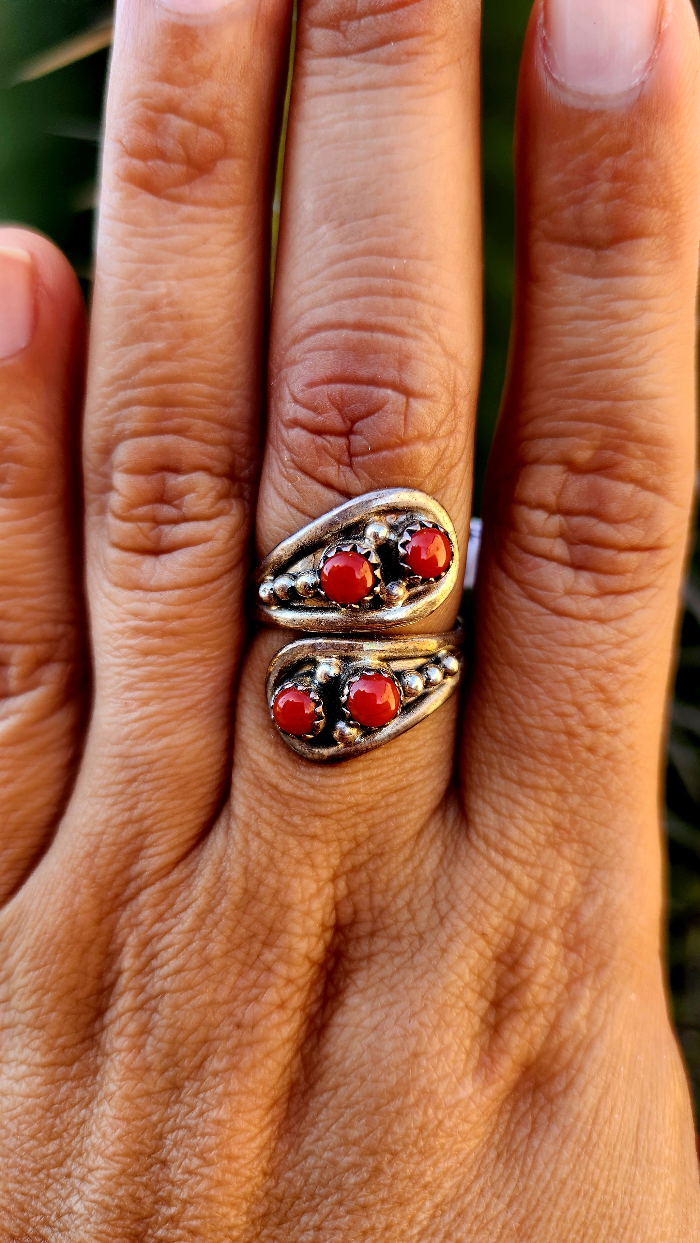 Navajo Handmade Coral Adjustable Ring