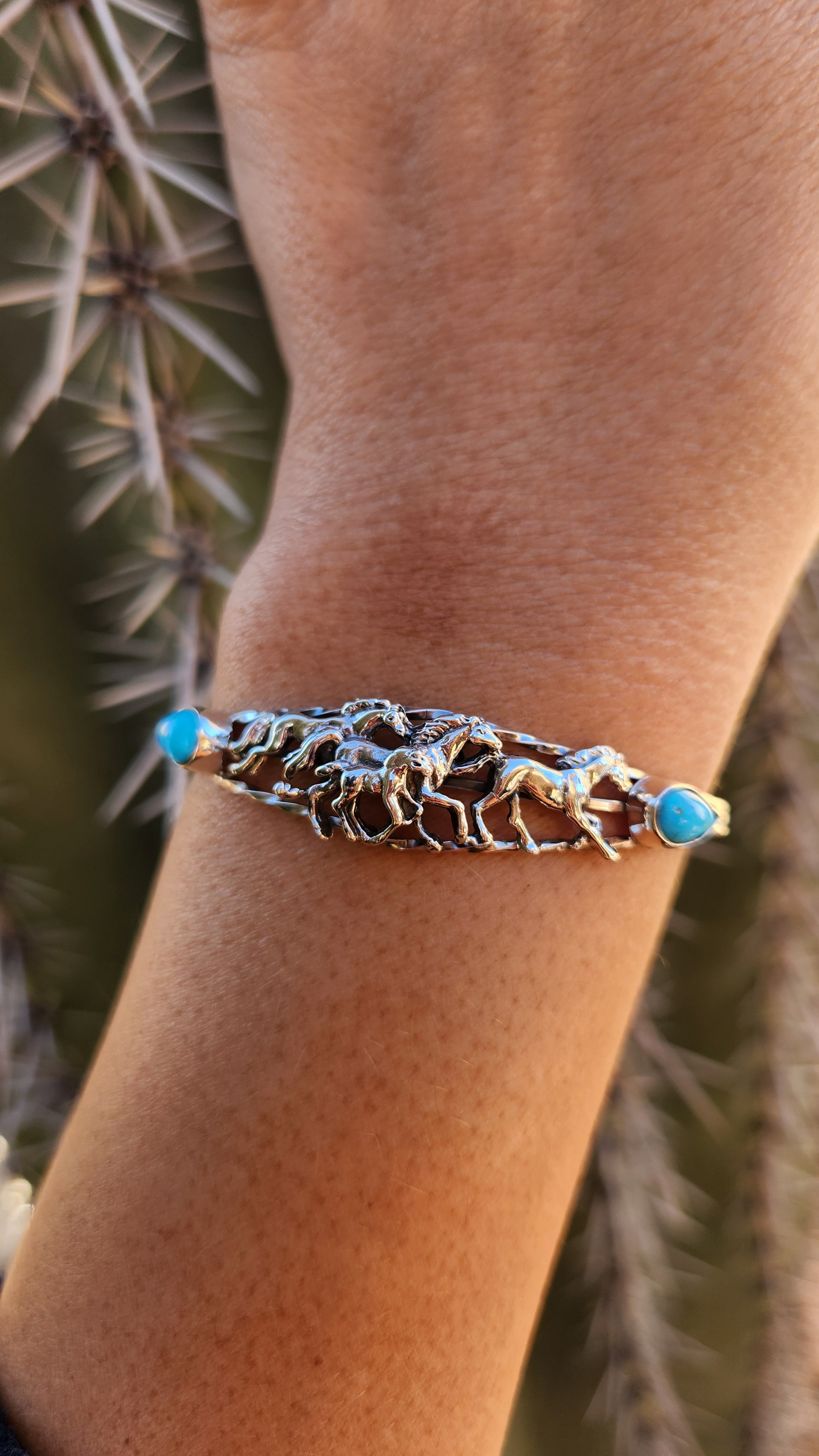 Genuine Handmade Navajo Turquoise Running Horse Cuff