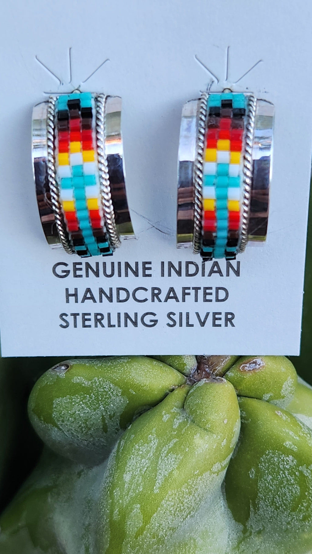 Navajo Handmade Lucille Romone Beaded Sterling Silver Earrings