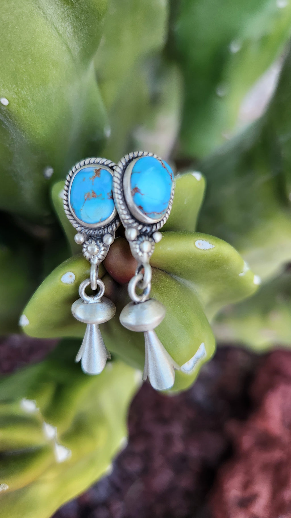 Genuine Golden Hills Turquoise Squash Blossom Earrings