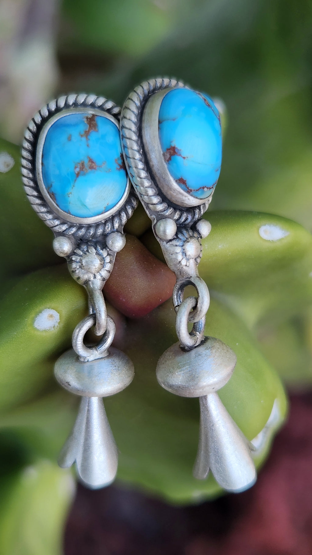 Genuine Golden Hills Turquoise Squash Blossom Earrings