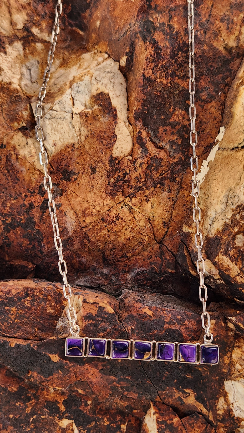 Sterling Silver Purple Mojave Turquoise Bar Necklace