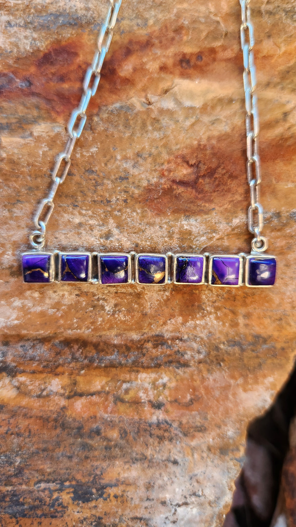 Sterling Silver Purple Mojave Turquoise Bar Necklace