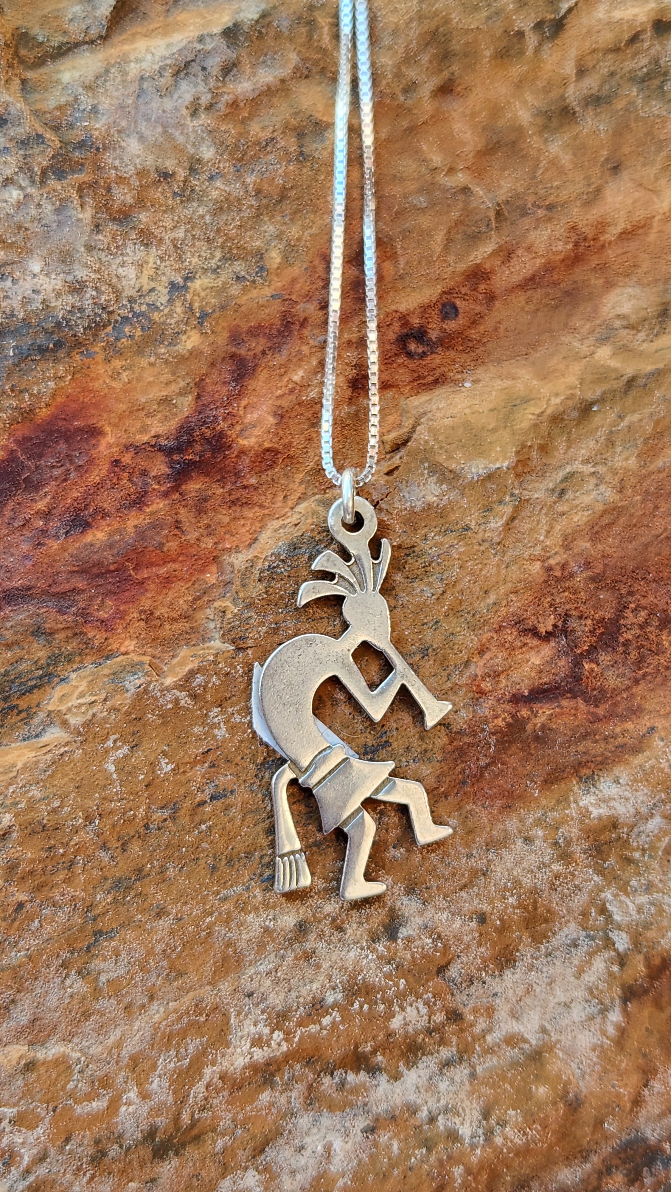 Native Kokopelli Sterling Silver Pendant Necklace