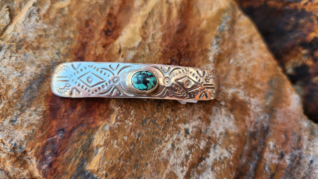 Native Sterling Silver Turquoise Hair Barrette