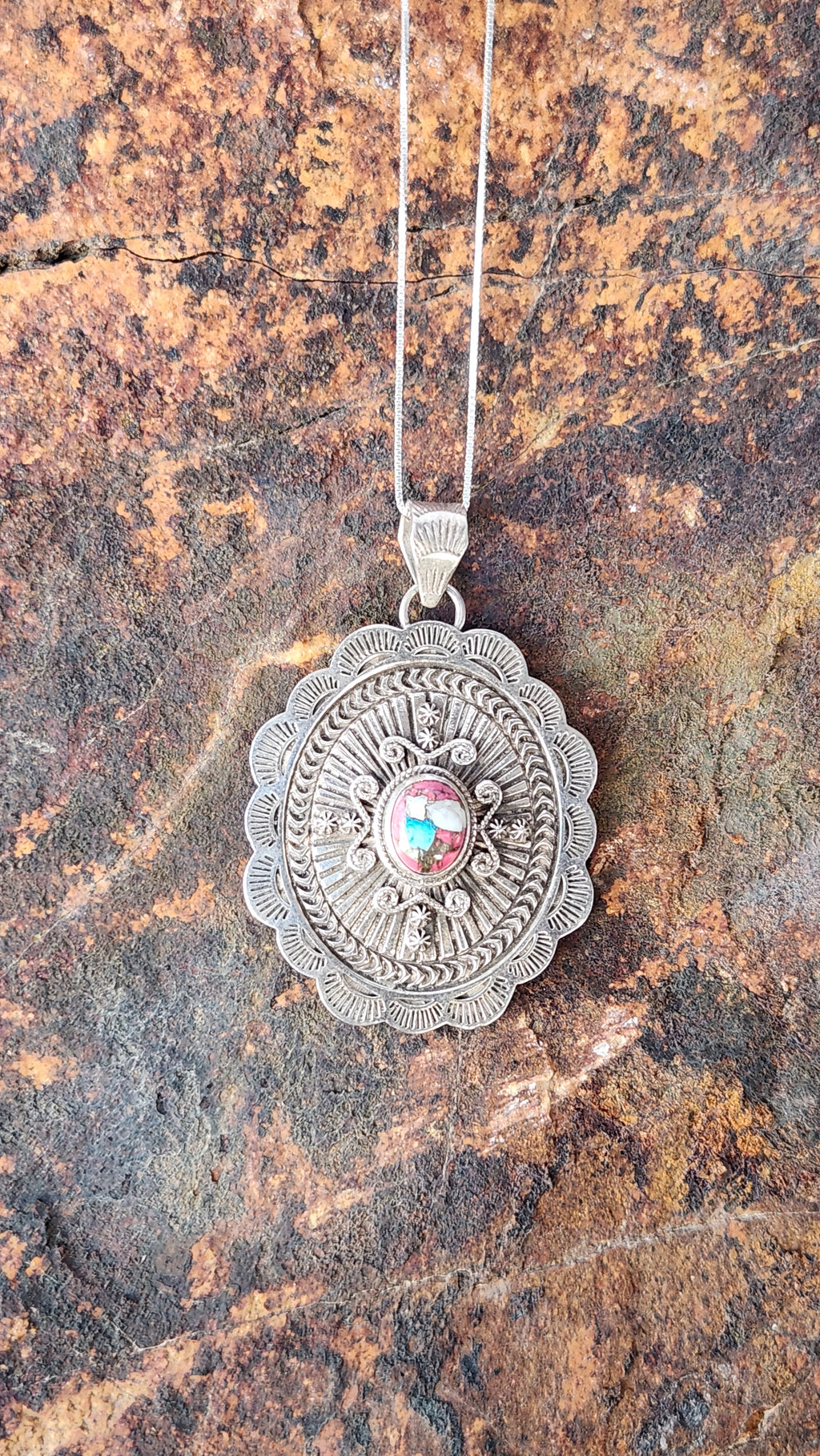 Beautiful Cotton Candy Turquoise Concho Pendant Necklace