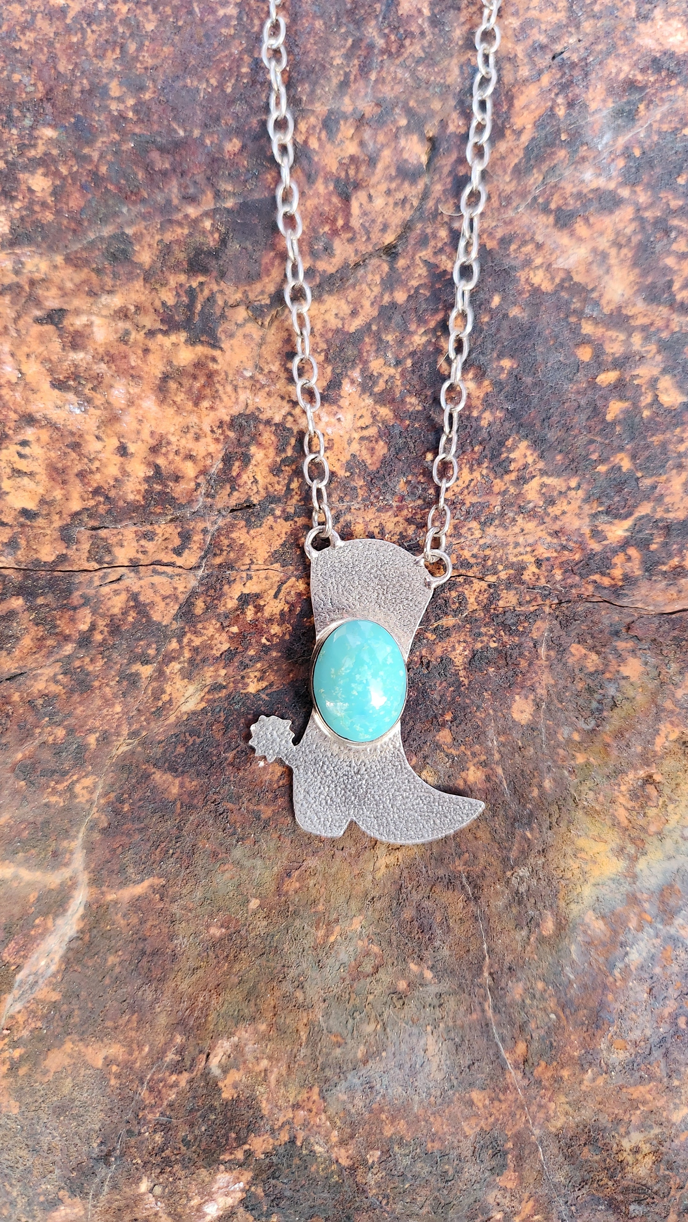 Sterling Silver Cowgirl Boot Turquoise Pendant