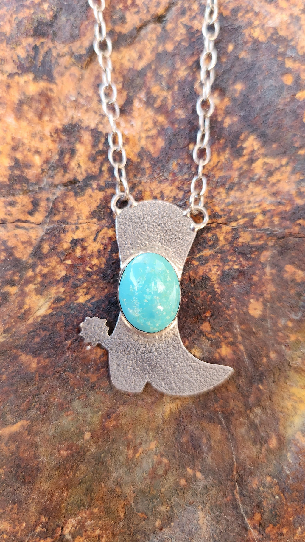 Sterling Silver Cowgirl Boot Turquoise Pendant